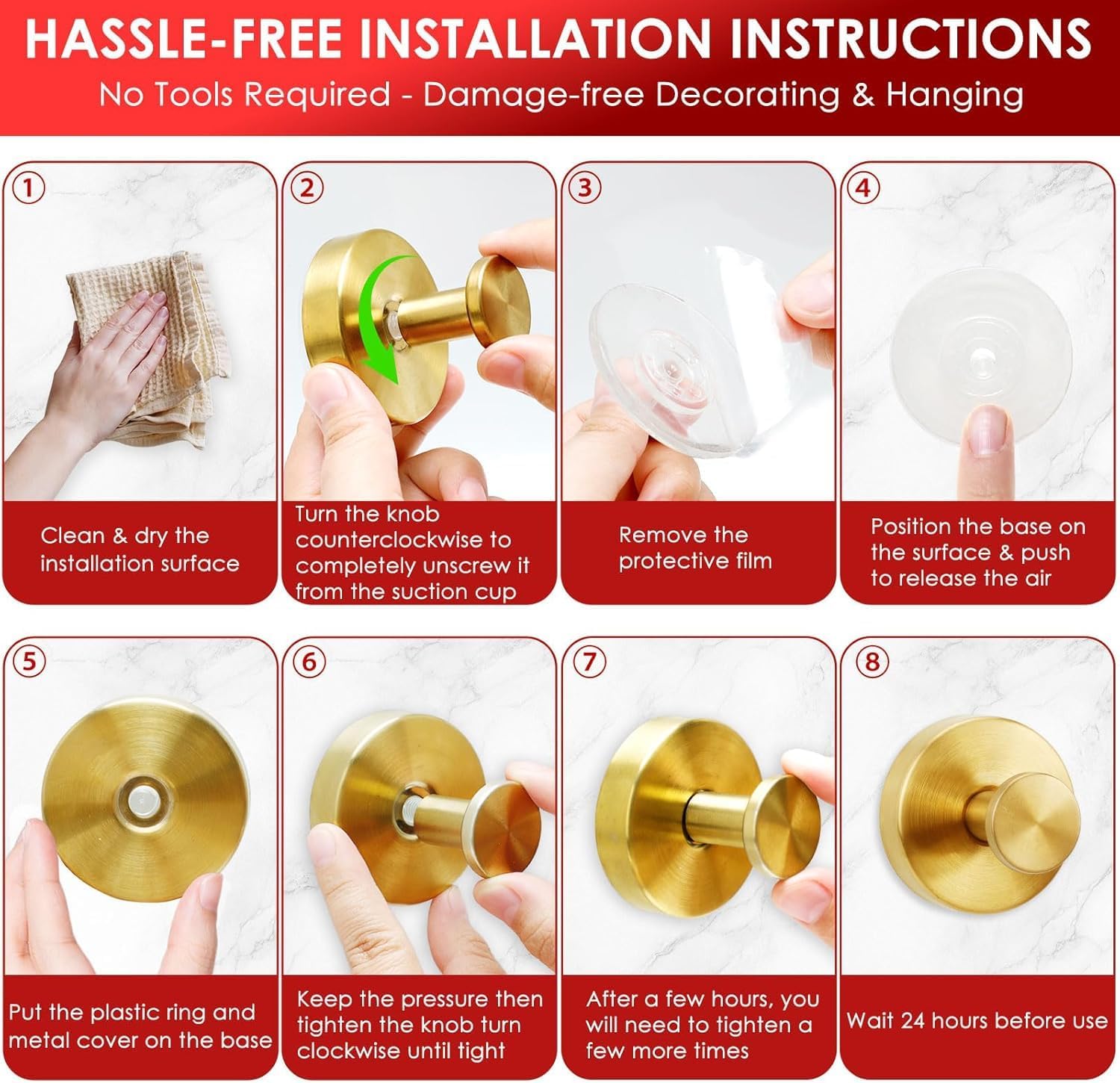 2 Pack Gold Wreath Hanger with 22LB Suction Cup Hooks for Decor