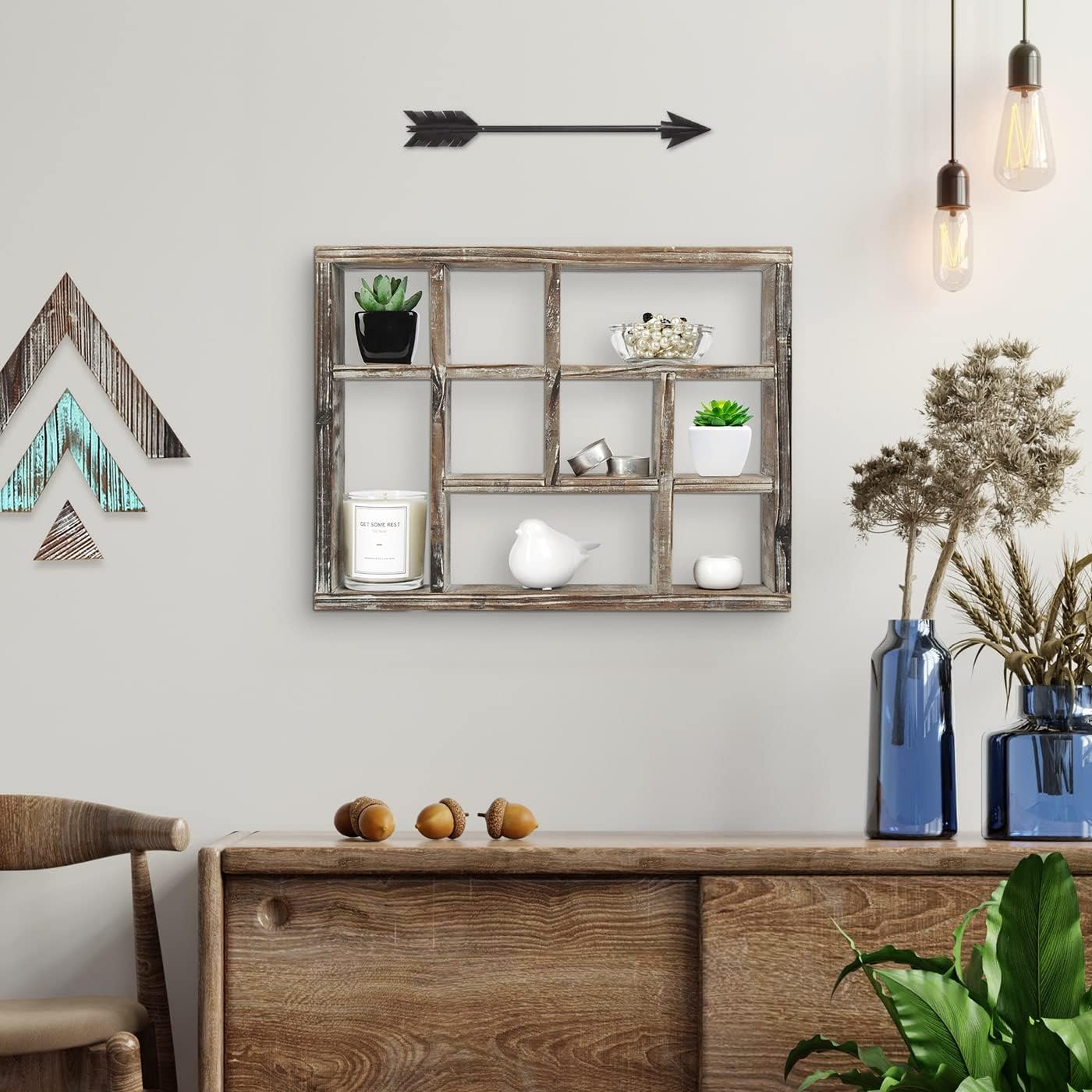 Rustic Multi-Slot Shelf Cube Display 9 Compartment
