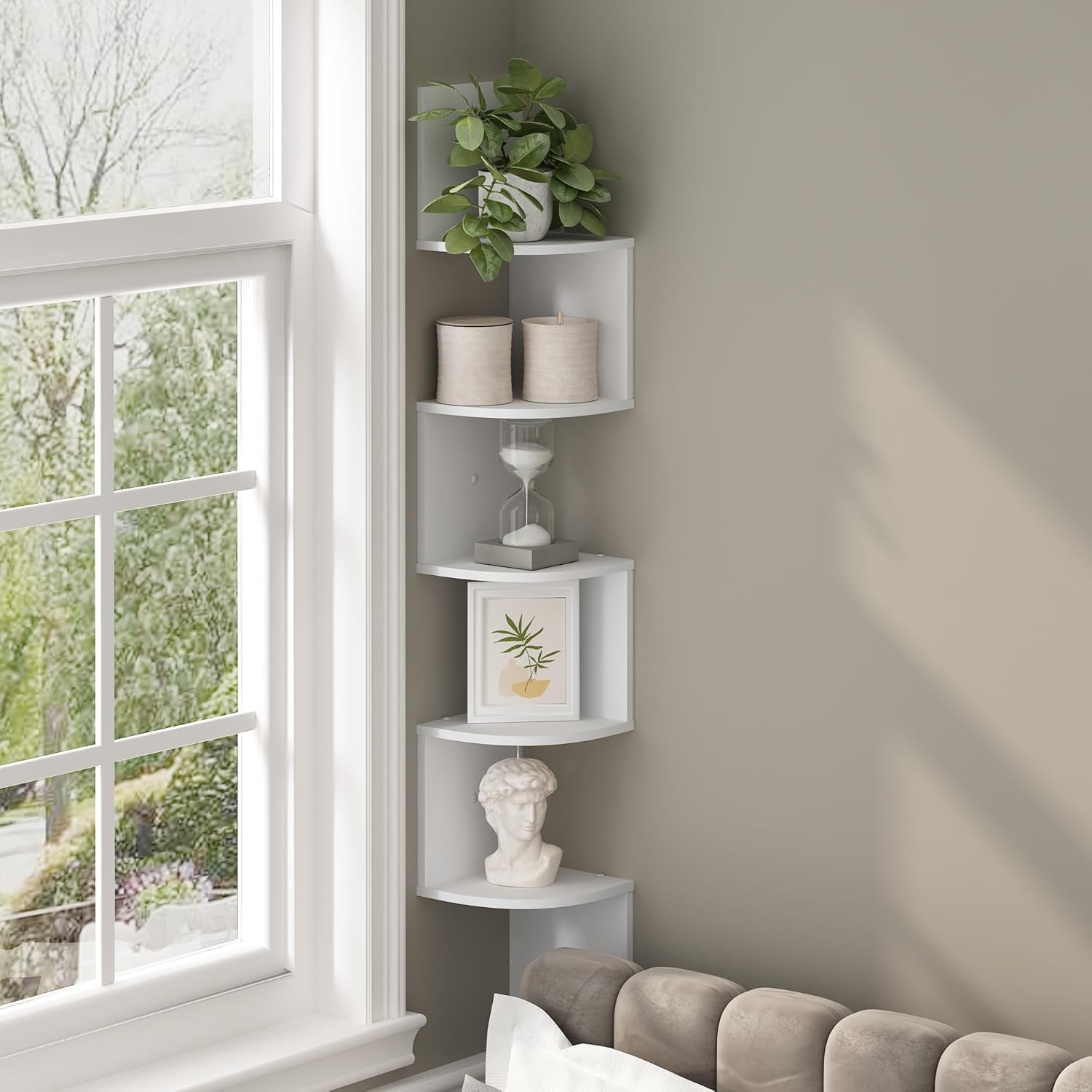 Furinno 5-Tier Floating Corner Shelf White