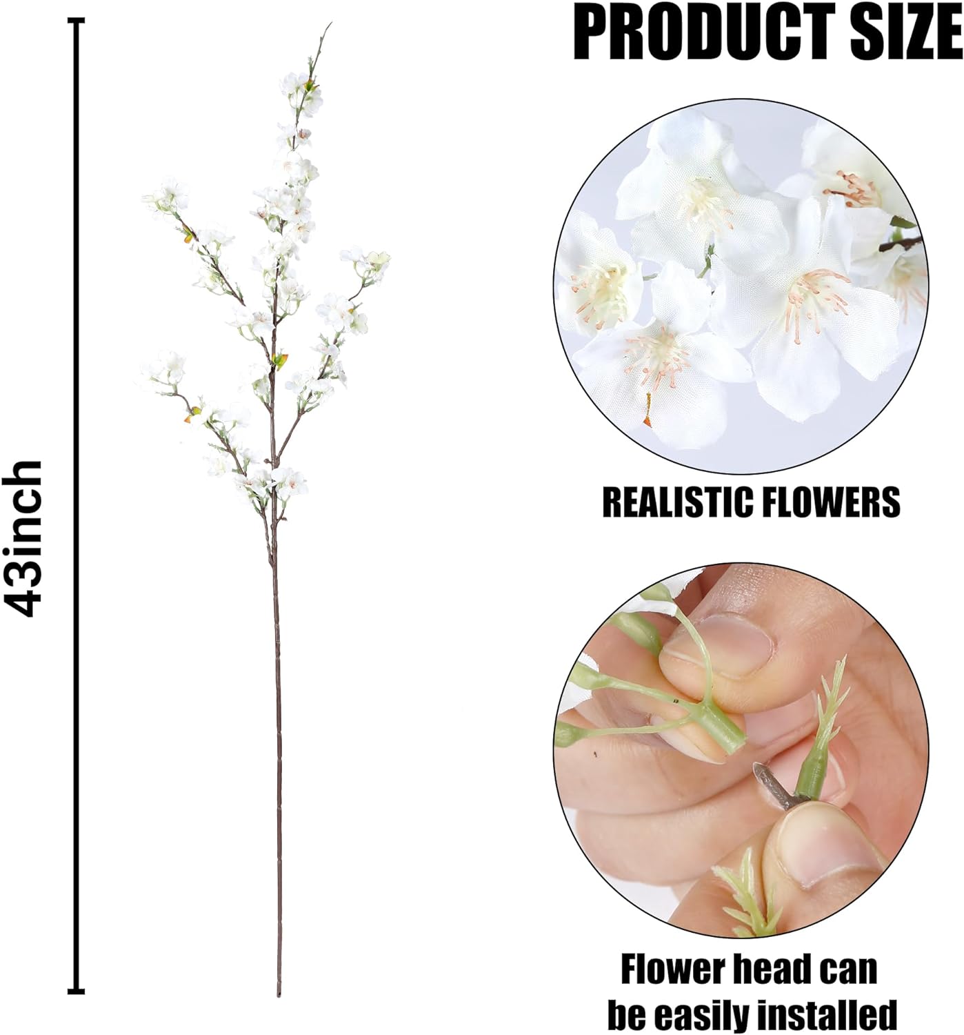 Sggvecsy 4 Pc Artificial Cherry Blossom Branches White