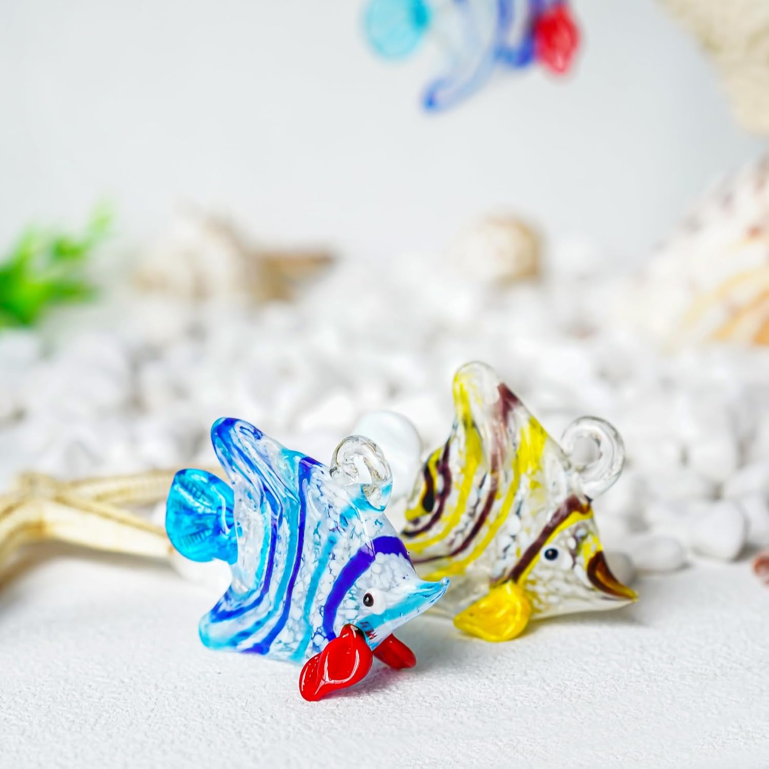 Set of 2 Blown Glass Tropical Fish Decorative Ornaments for Christmas Tree and Holiday Home Decor