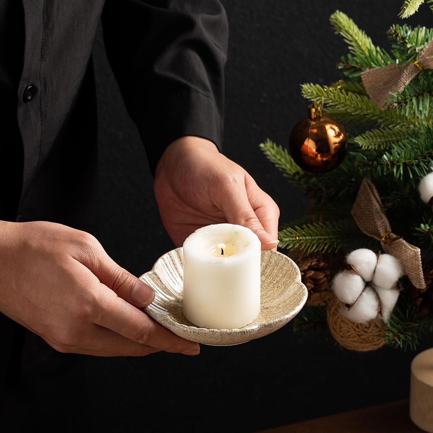 Ceramic Pillar Candle Holder Round Base Elegant Design