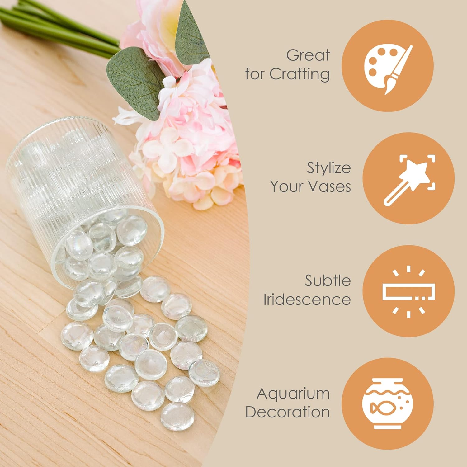 Houseables Glass Marbles Clear Pebbles for Vases and Aquariums