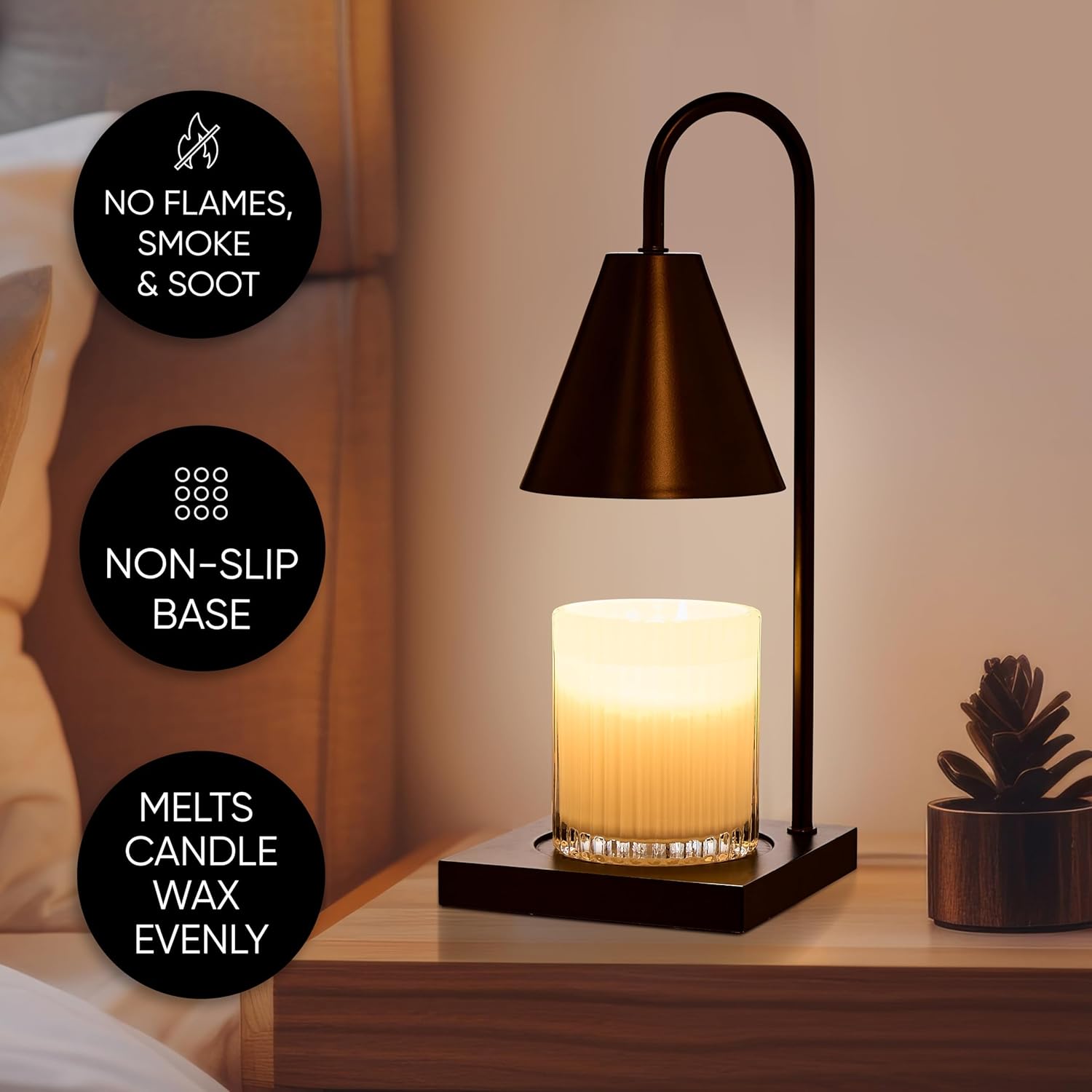 Sheffield Home Glass Candle Warmer Lamp Black Iron Flameless 13 Inch