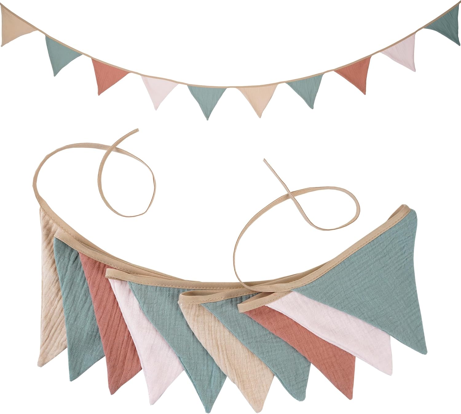 JIALITFUN Fabric Bunting Banner 2 Pack Neutral String Flags 85 ft