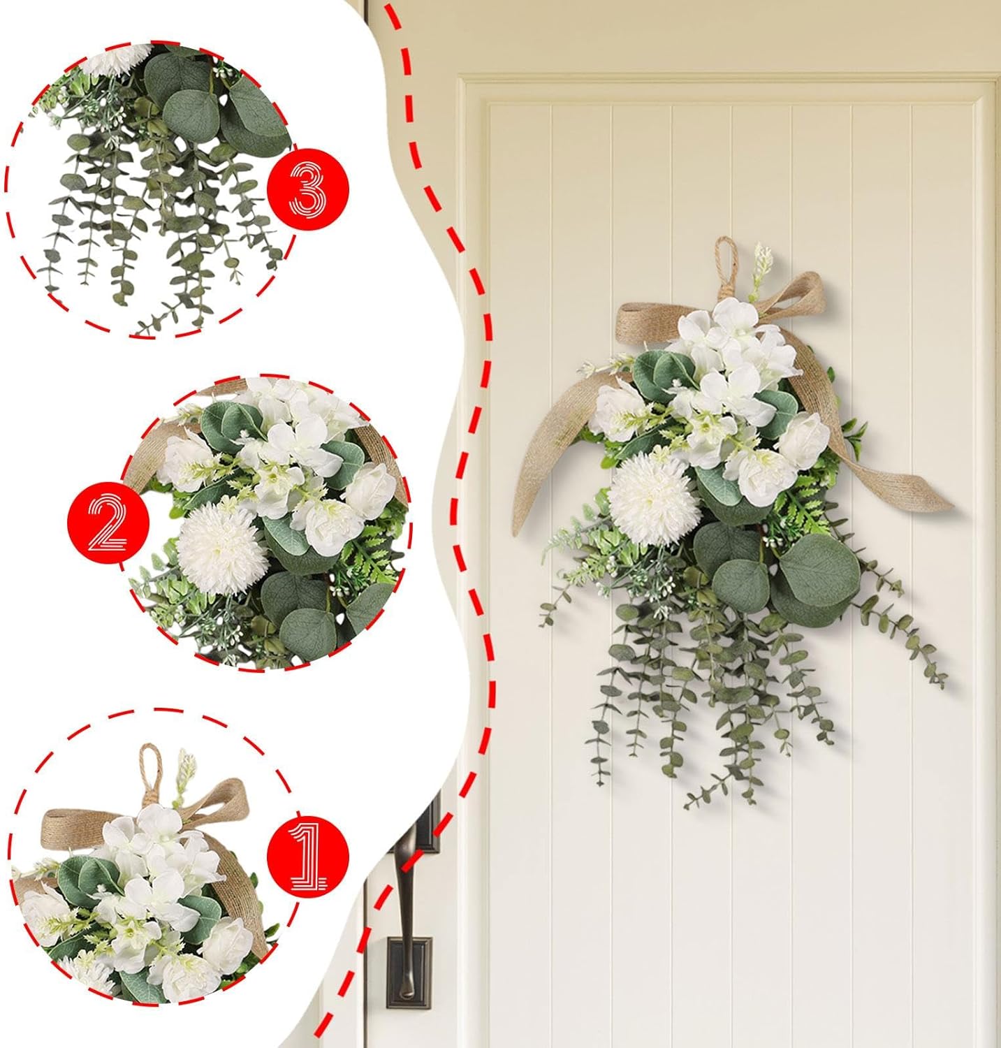 Eucalyptus Chrysanthemum Teardrop Wreath for Home Decor