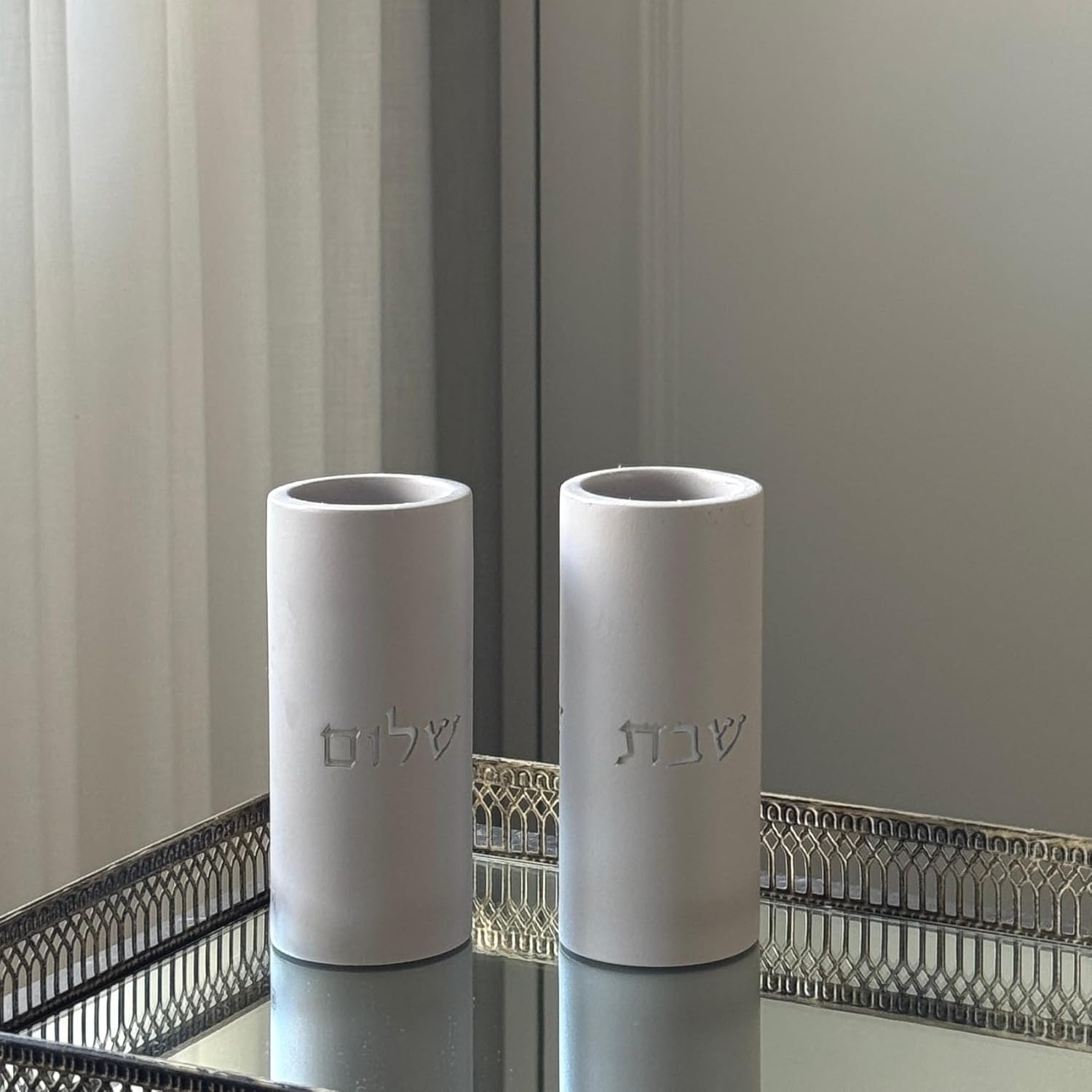 SURI Shabbat Candle Holders Set Modern Minimalist Concrete Tea Light Holders