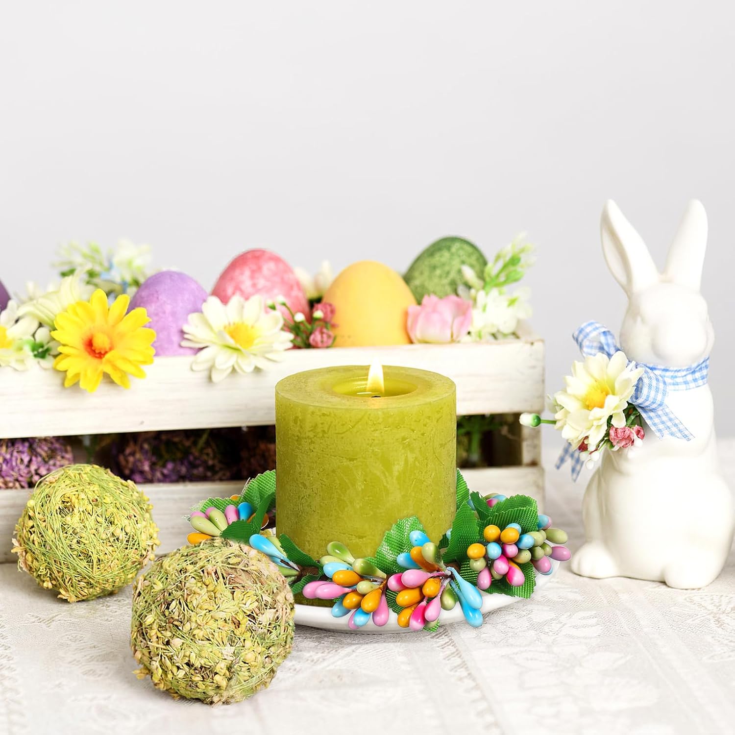POPETPOP Easter Candle Wreaths 4PCS Artificial Berry Candle Holders for Spring Decor