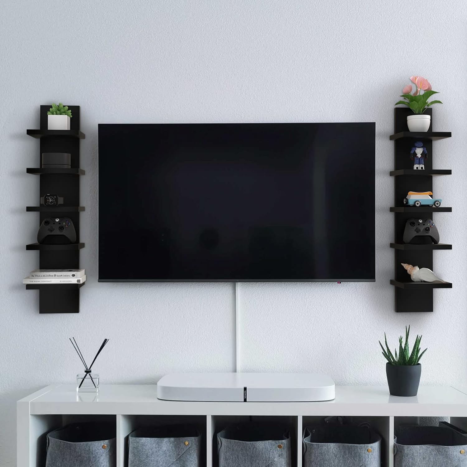 5 Tier Floating Wall Shelves Black Modern Design
