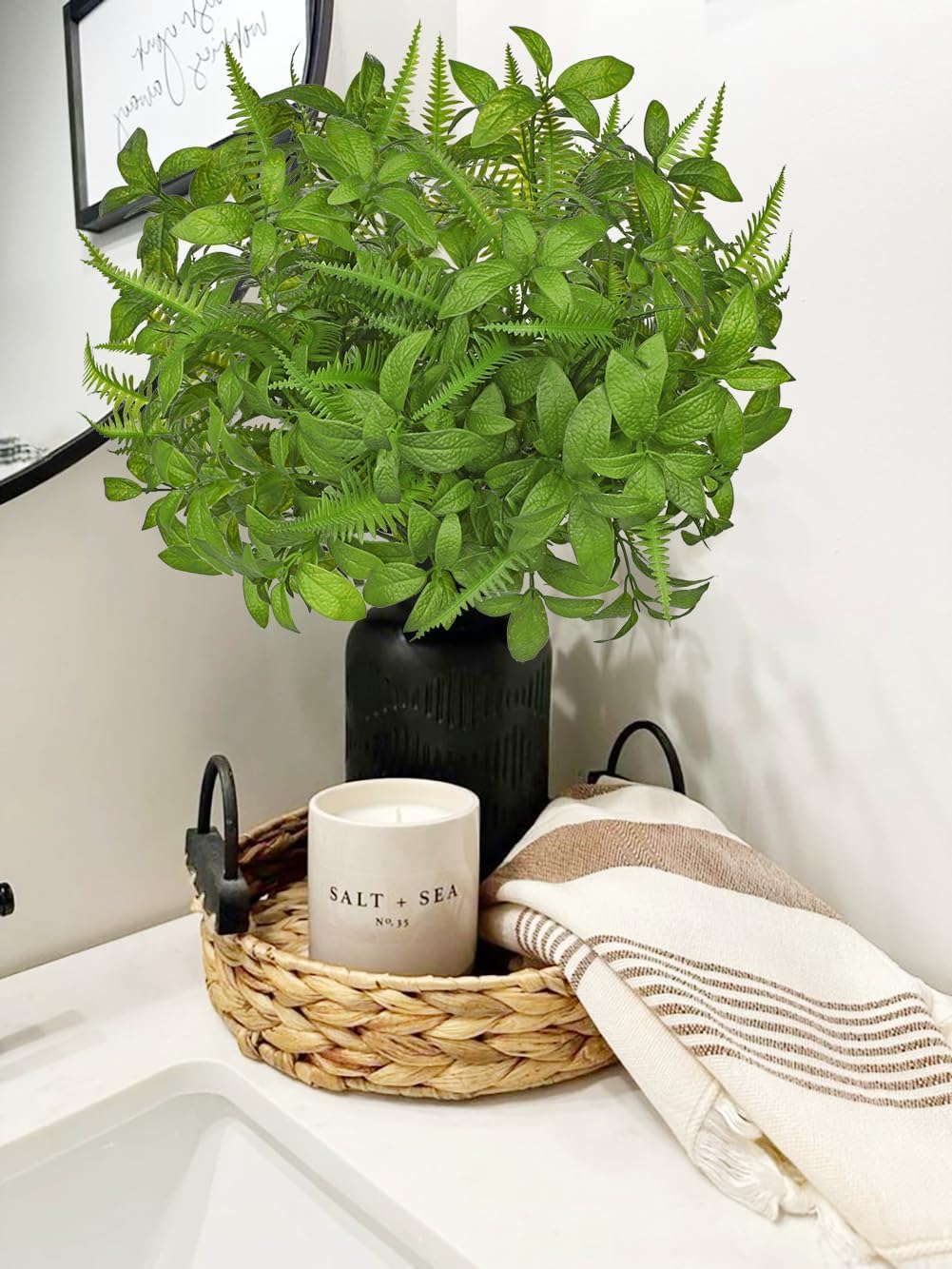 Artificial Fern Mint Leaves Stems Set 5pcs Realistic UV Resistant Decor Plants