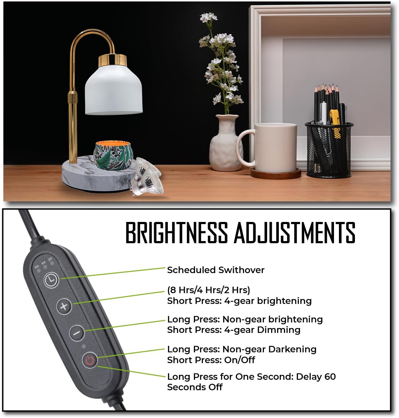 Adjustable Electric Candle Warmer Lamp with Timer - Safe Dimmable