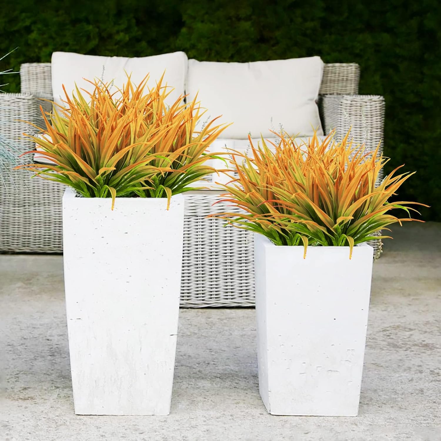 Yellow Artificial Grass 24 PCS UV Resistant Outdoor Decor