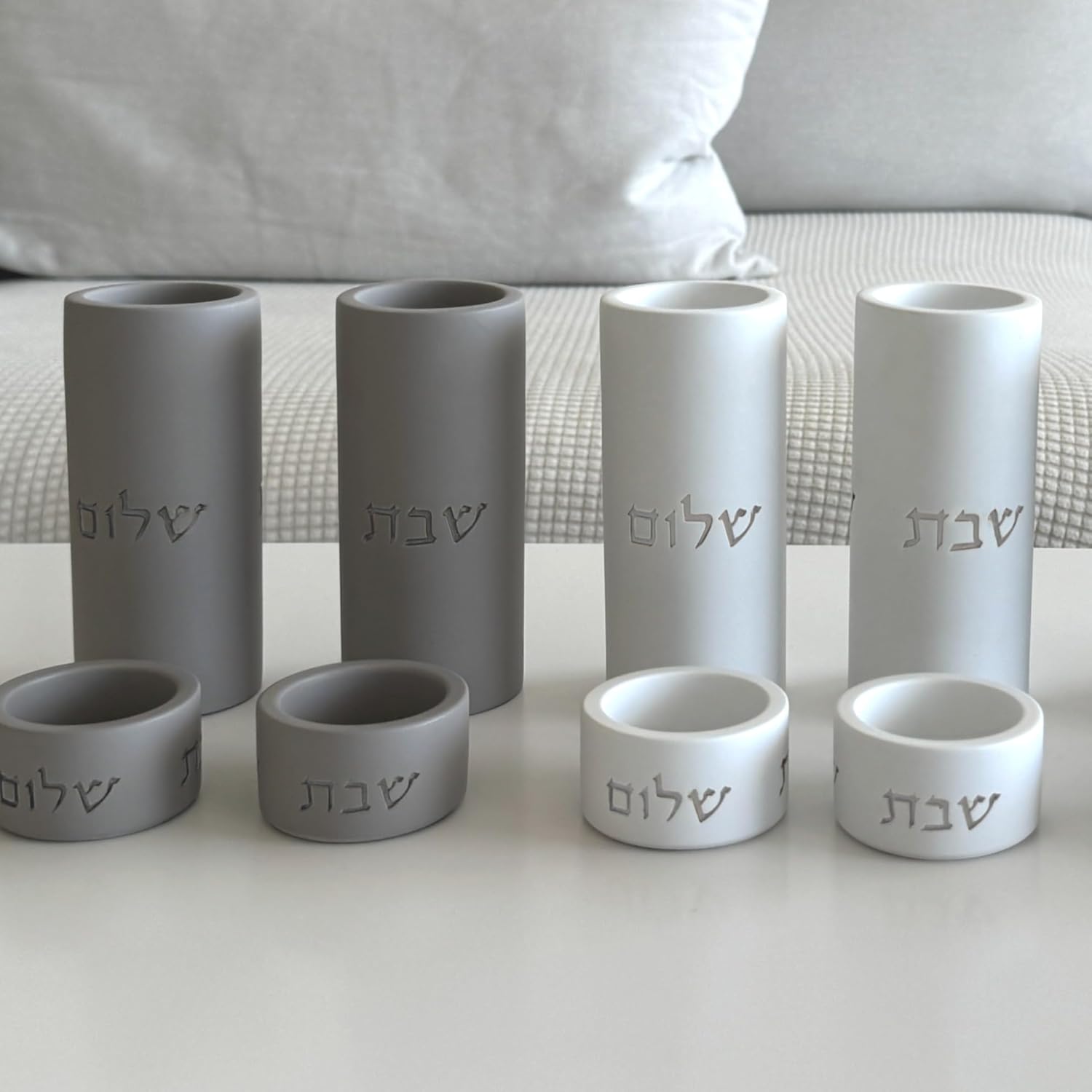 SURI Shabbat Candle Holders Set Modern Minimalist Concrete Tea Light Holders