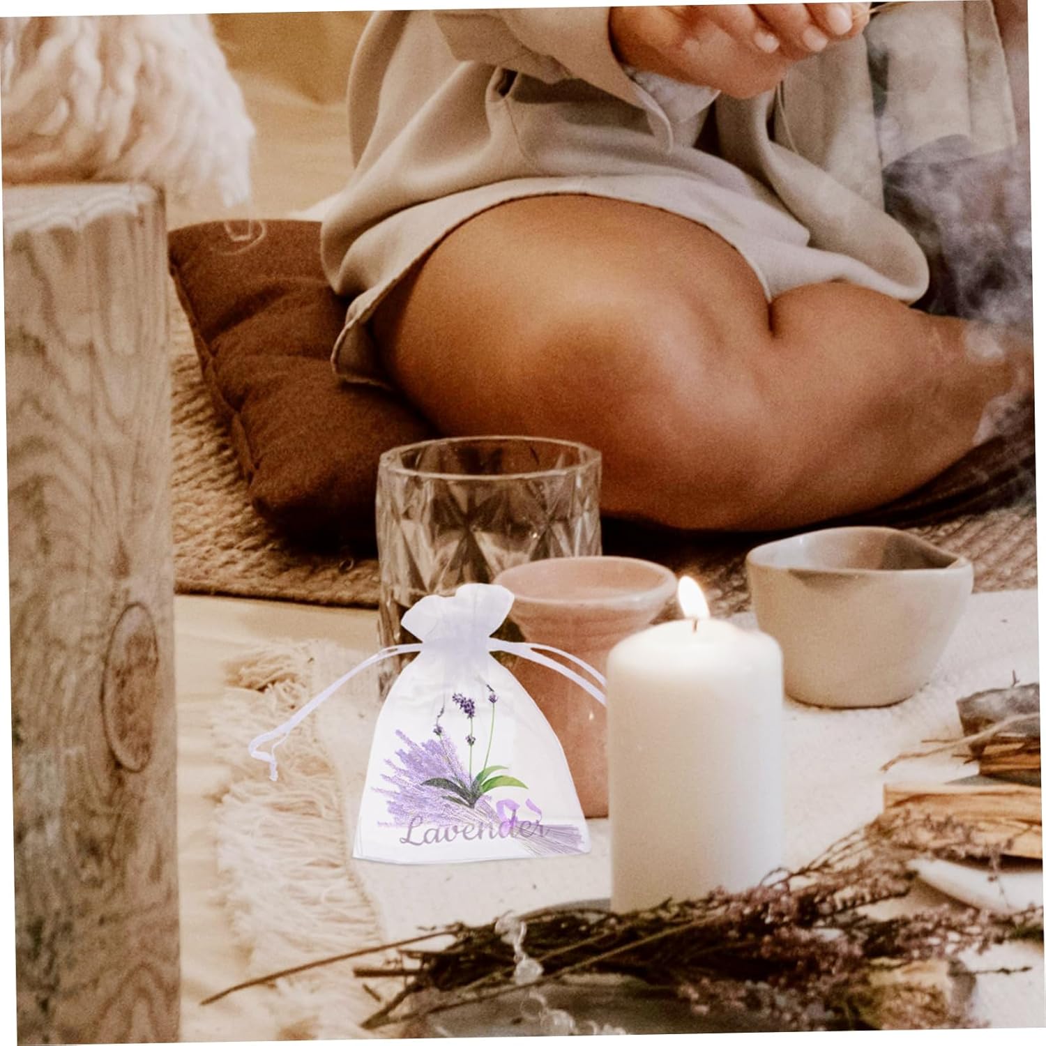 20pcs White Lavender Sachet Bags with Drawstring for Home Fragrance Storage