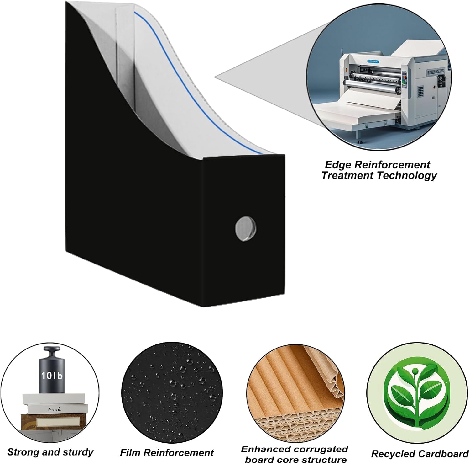 2 Pack Black Cardboard Magazine File Holders for Desktop Storage