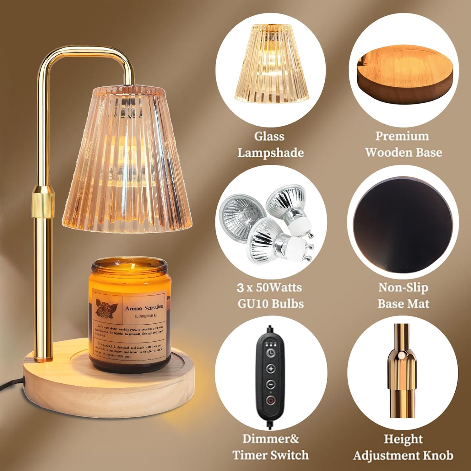 Flame-Free Candle Warmer Lamp with Timer and 3 Bulbs