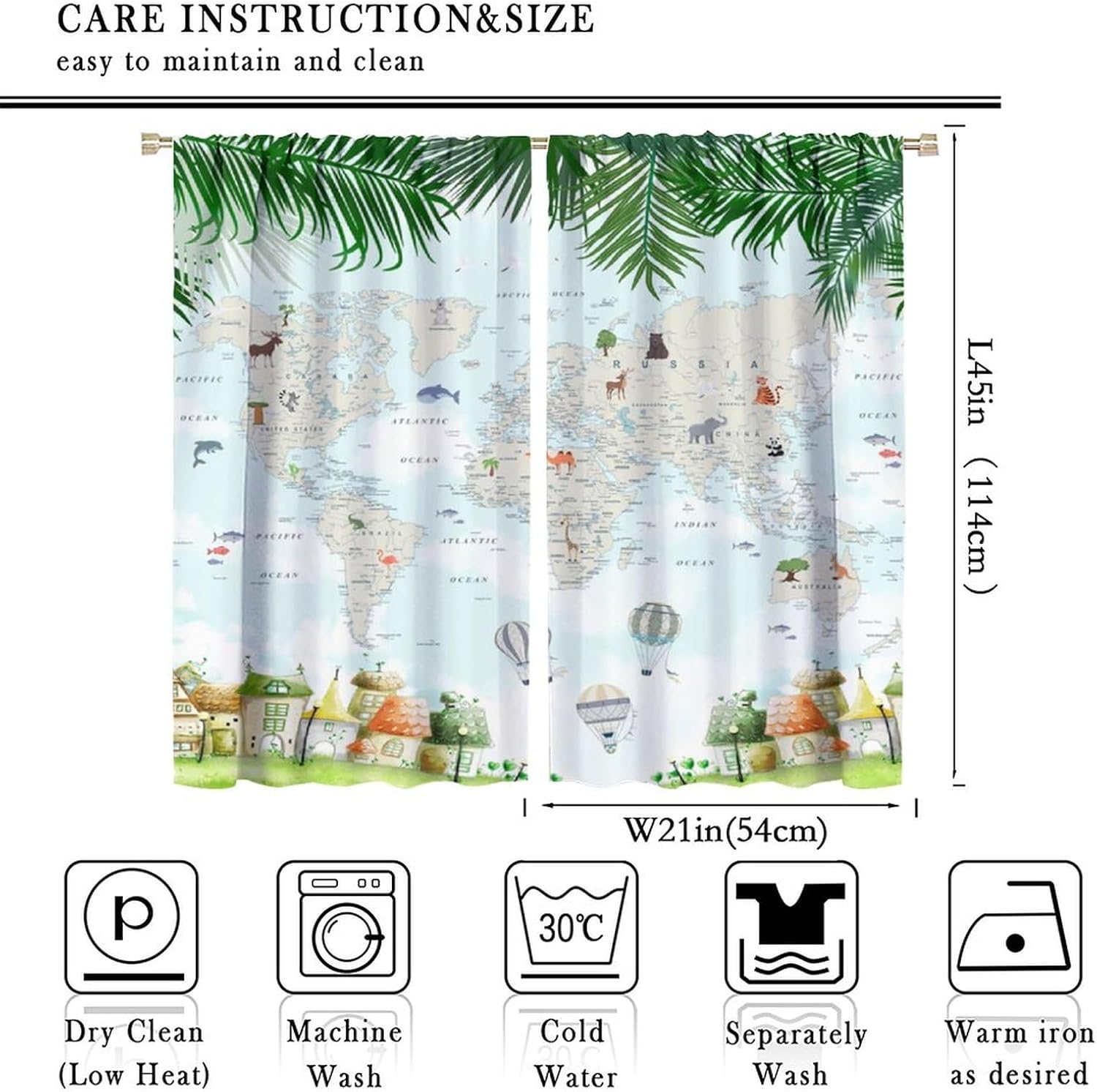 Cute Cartoon Map Curtains for Kids