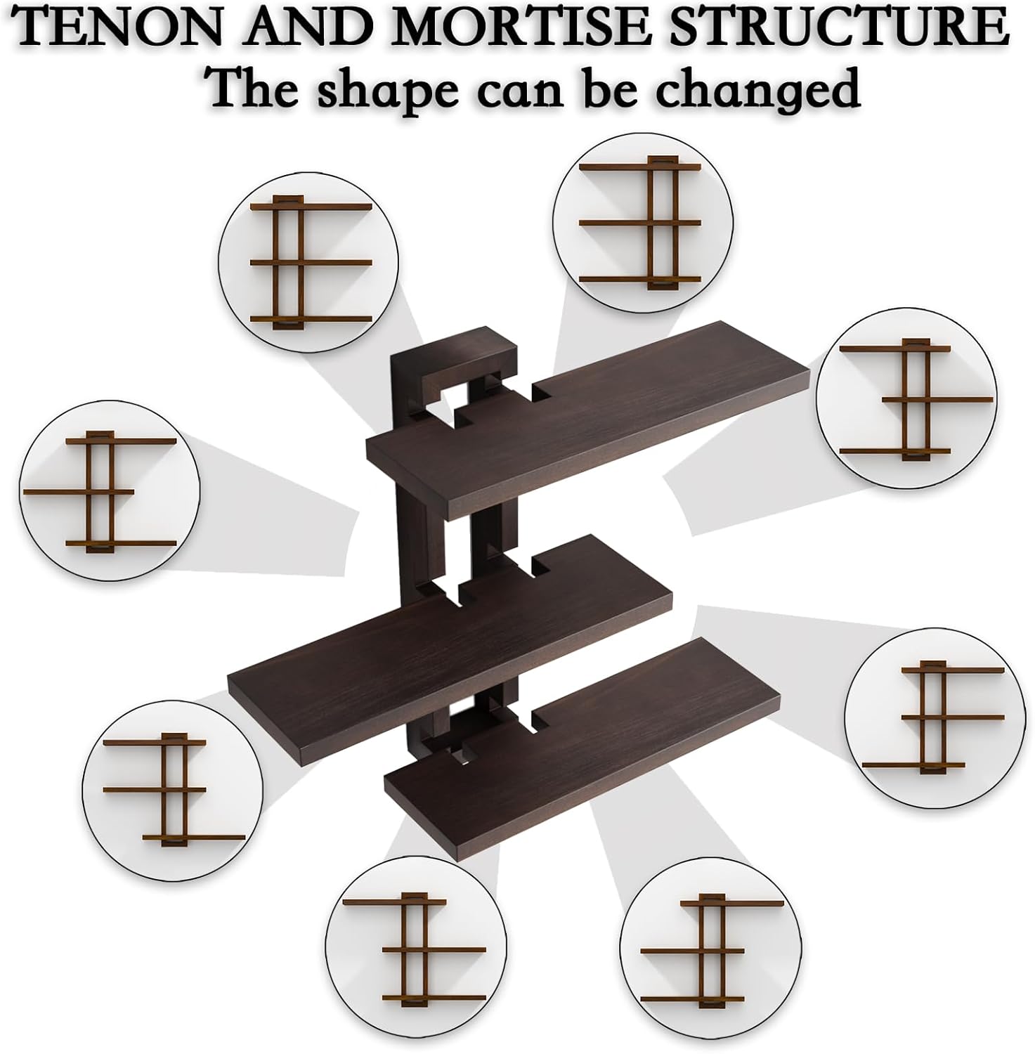 Variable Wood Floating Shelves Set of 3 - Dark Walnut