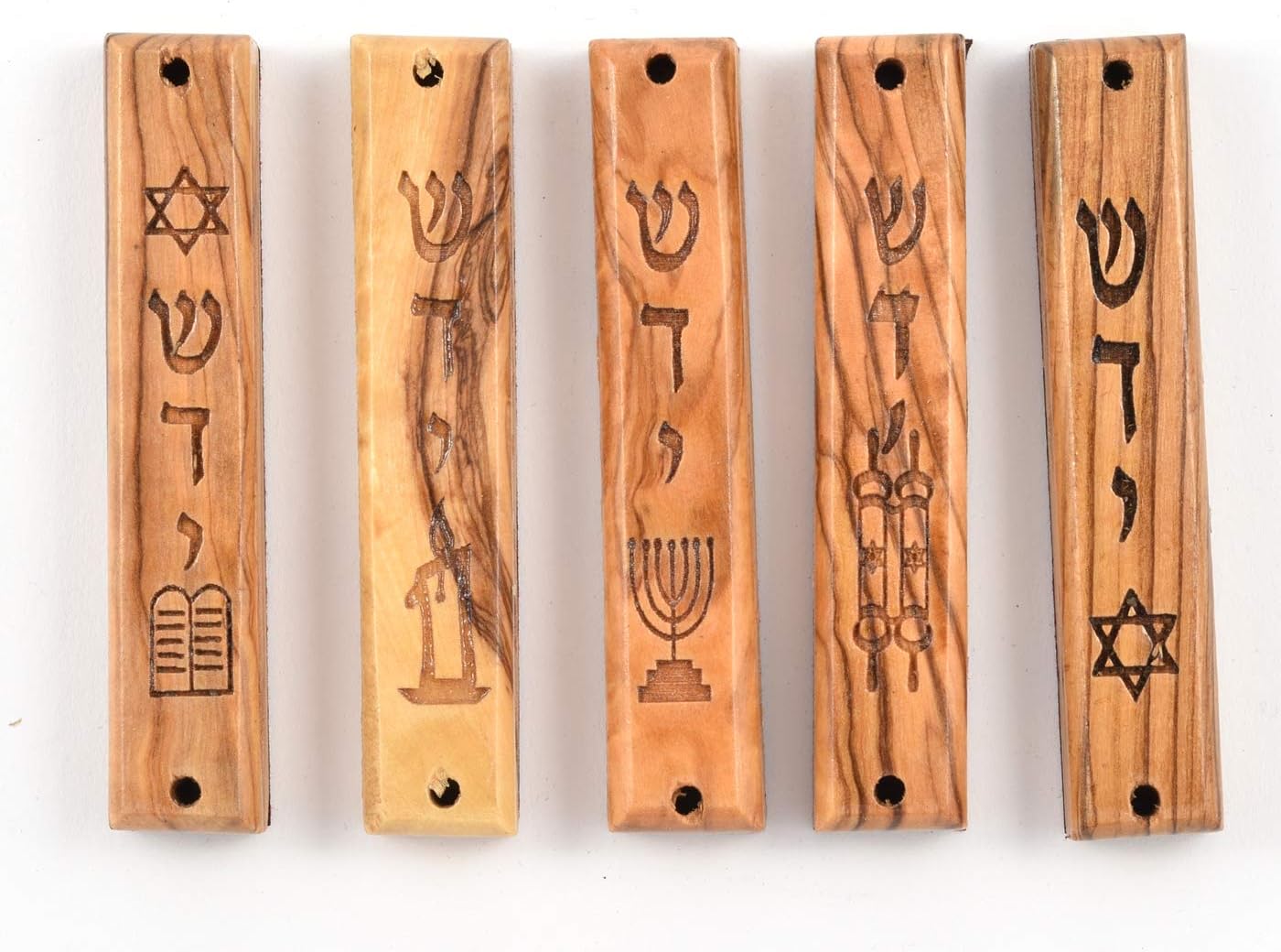 Peer Hastam Olive Wood Mezuzah Cases Set of 5