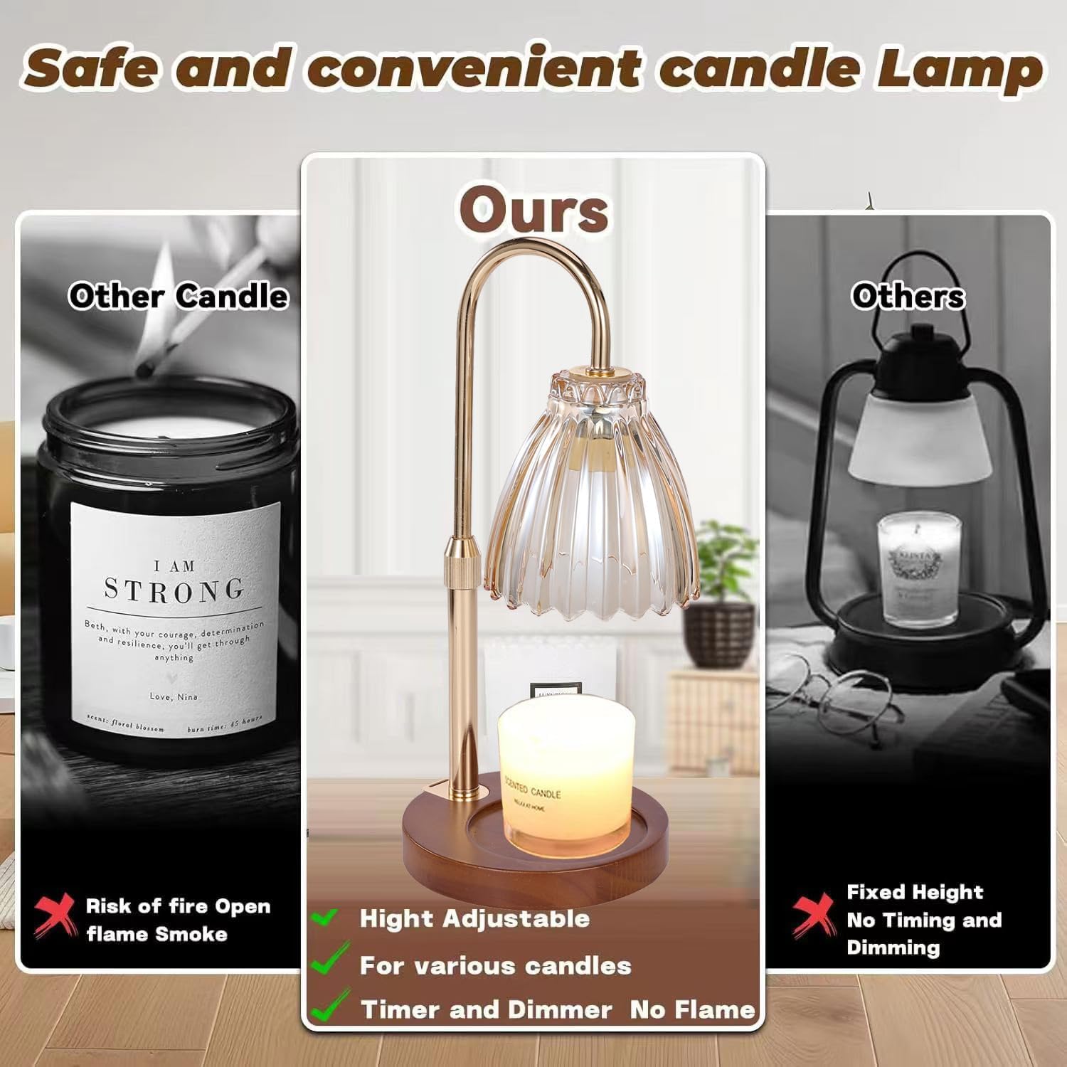 Electric Timer Candle Warmer Light with Adjustable Height and Dimmable Feature