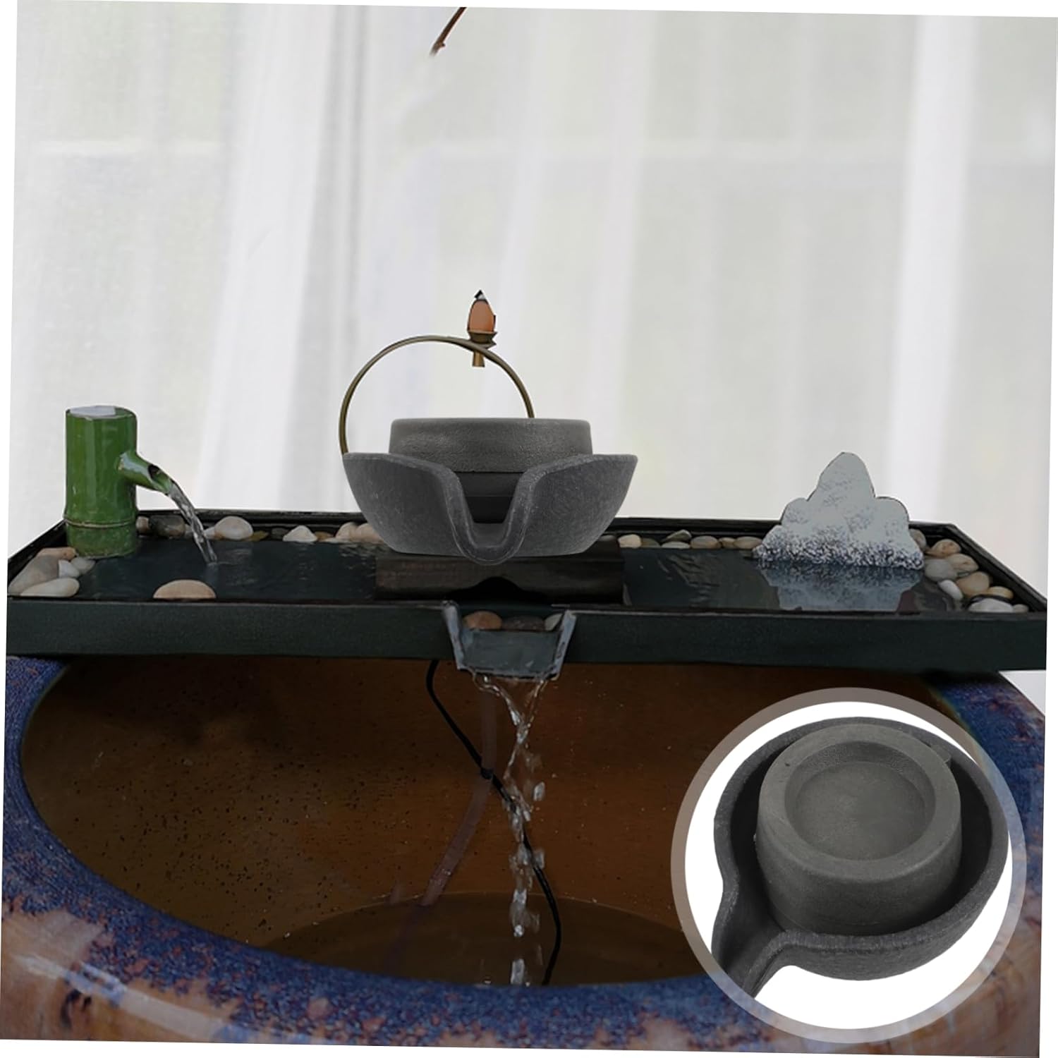 Artibetter Decorative Tabletop Fountain with Rotating Millstone and Flowing Spout