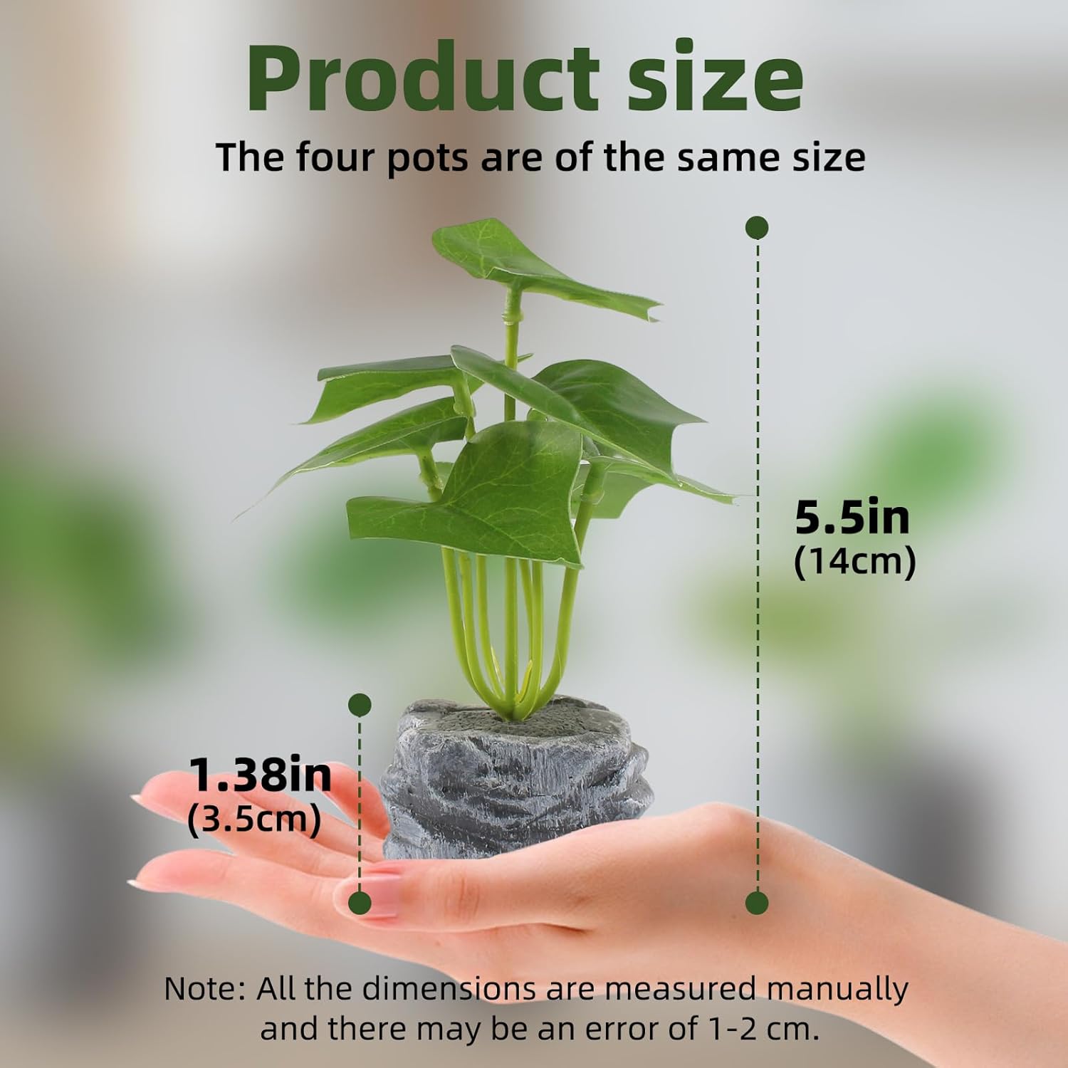 4Pcs Artificial Plants Mini Potted Lifelike Faux Greenery Cement Vase Decor