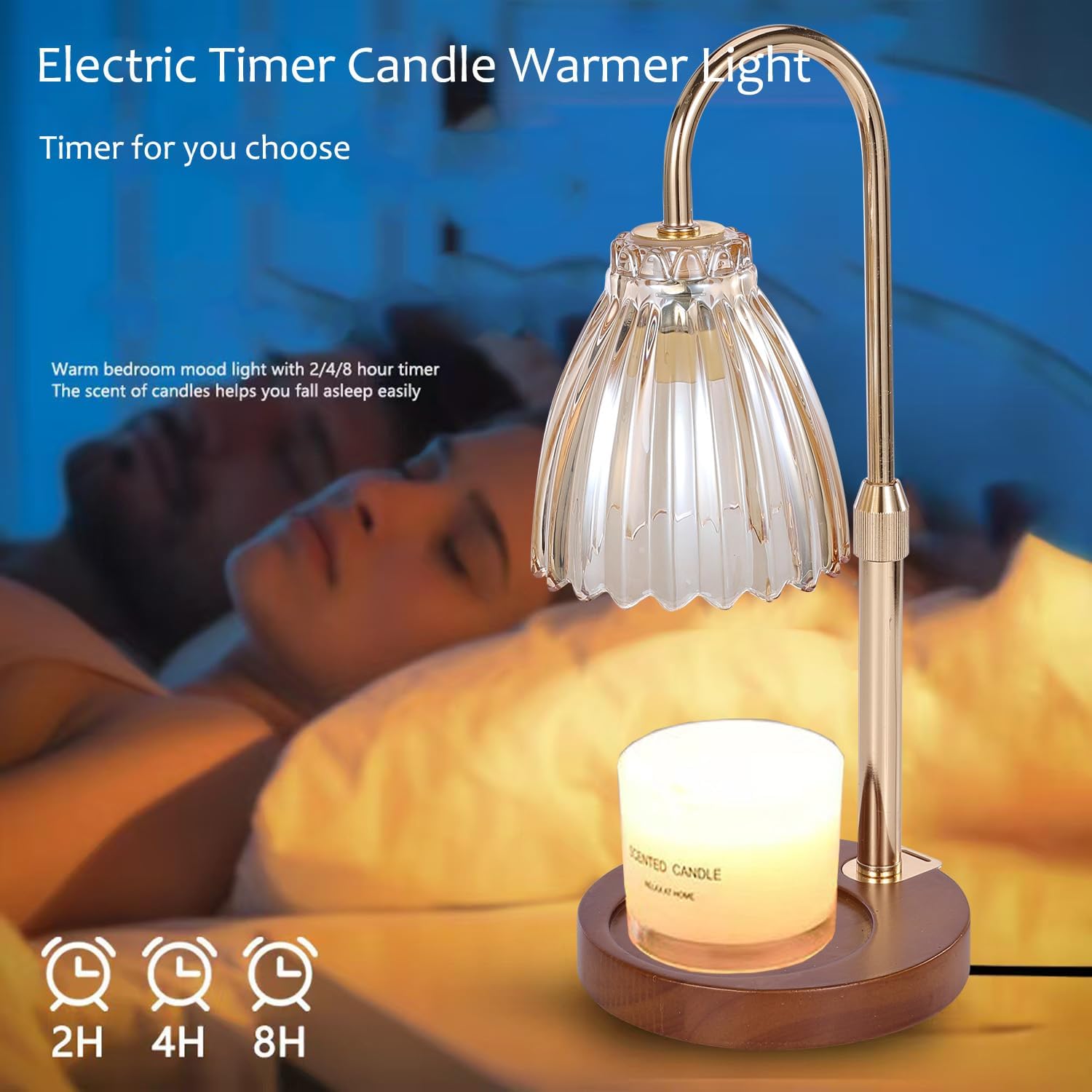 Electric Timer Candle Warmer Light with Adjustable Height and Dimmable Feature