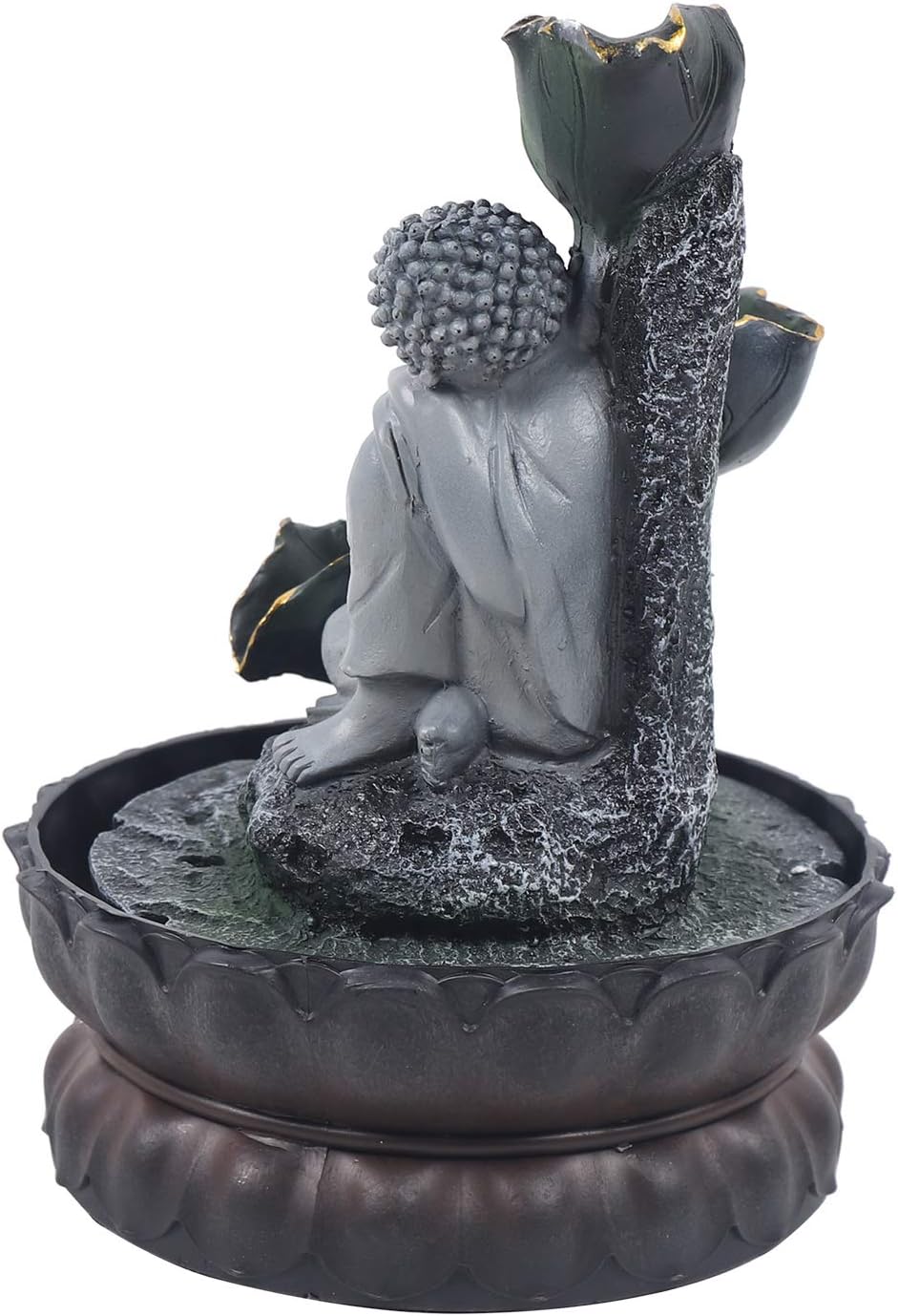 Indoor Buddha Waterfall Fountain with LED Lights and Soothing Sound for Home Office Decor