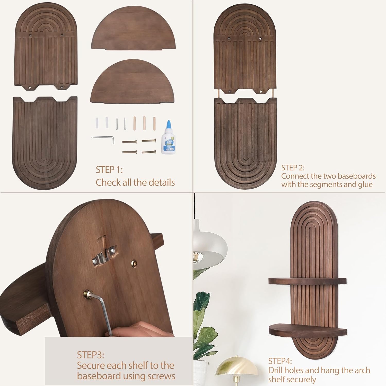 Boho Wooden Arched Wall Shelf - Dark Brown