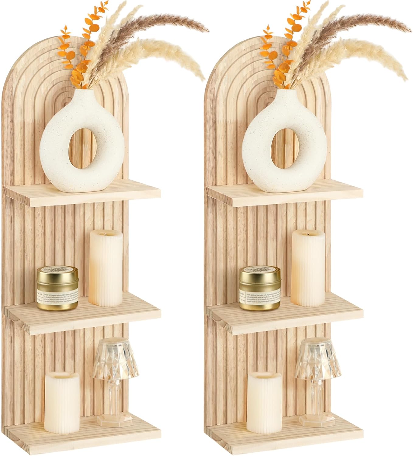 Geetery 2 Pcs Arch Wood Floating Shelf Modern Boho Decor
