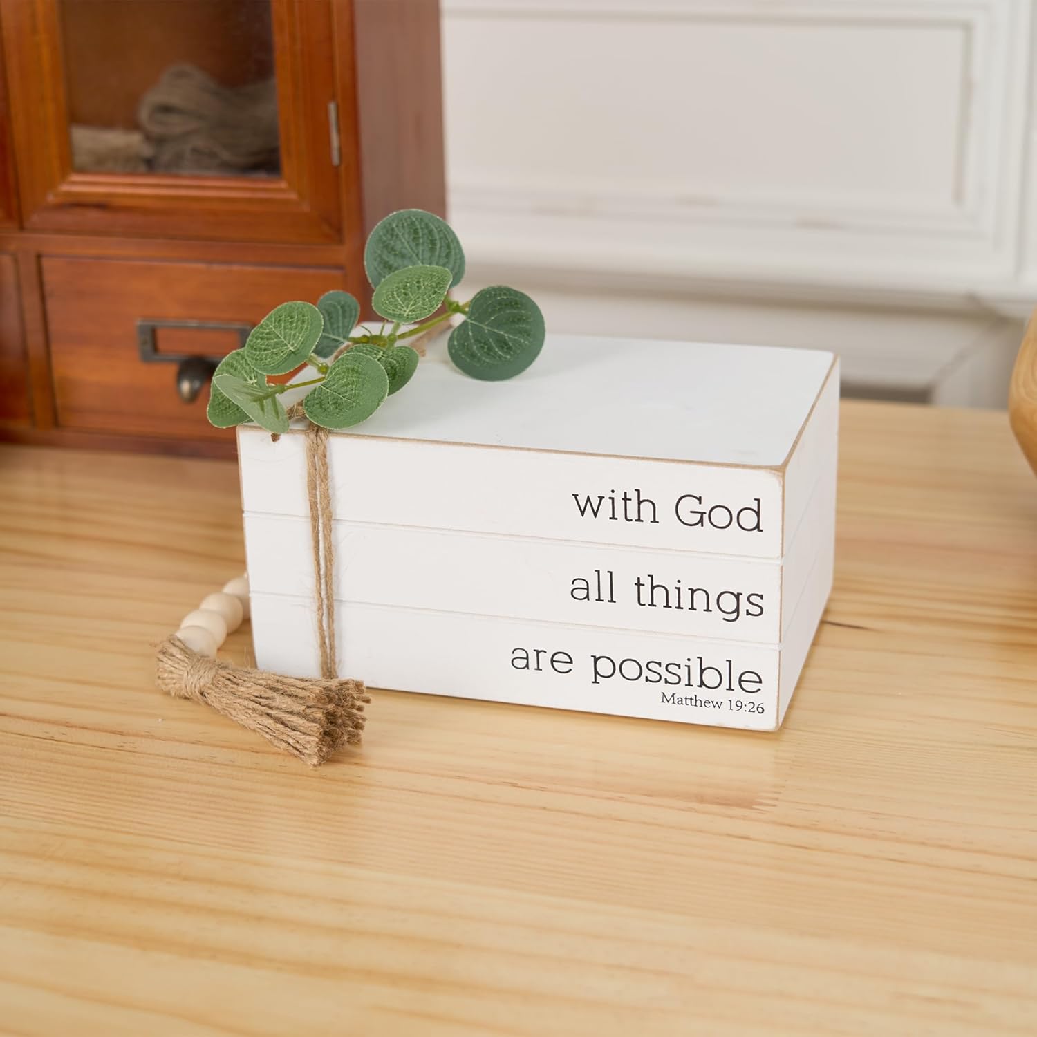 Rustic Farmhouse Decor Books with Wood Beads String