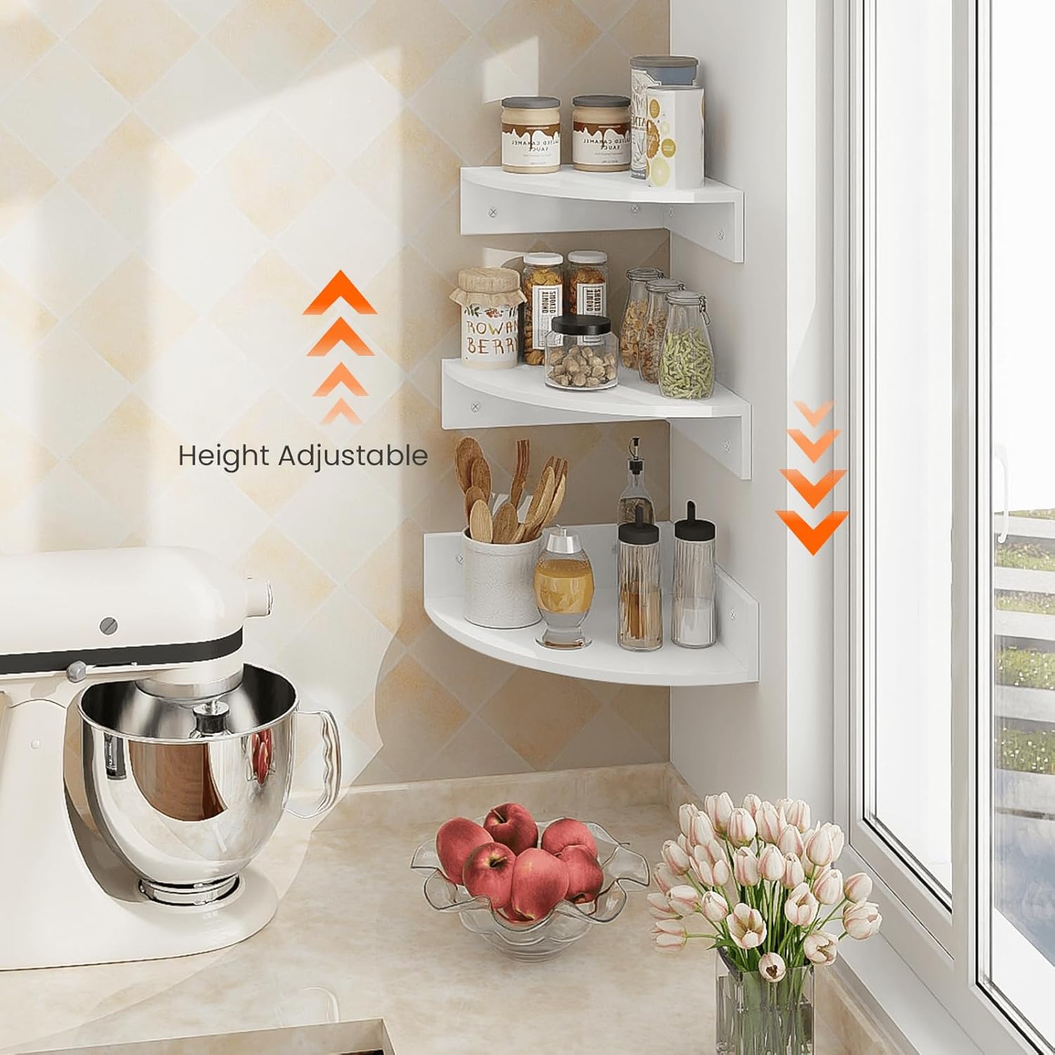 Homode Set of 3 Floating Corner Shelves White