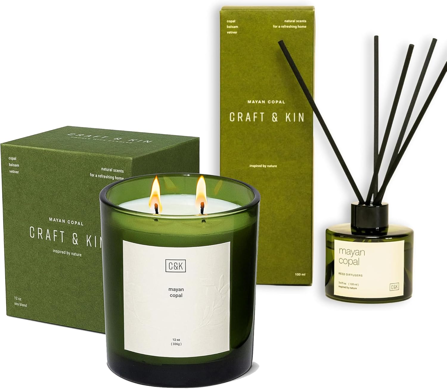 Craft Kin Home Fragrance Bundle Mayan Copal Candle Diffuser Set for Men