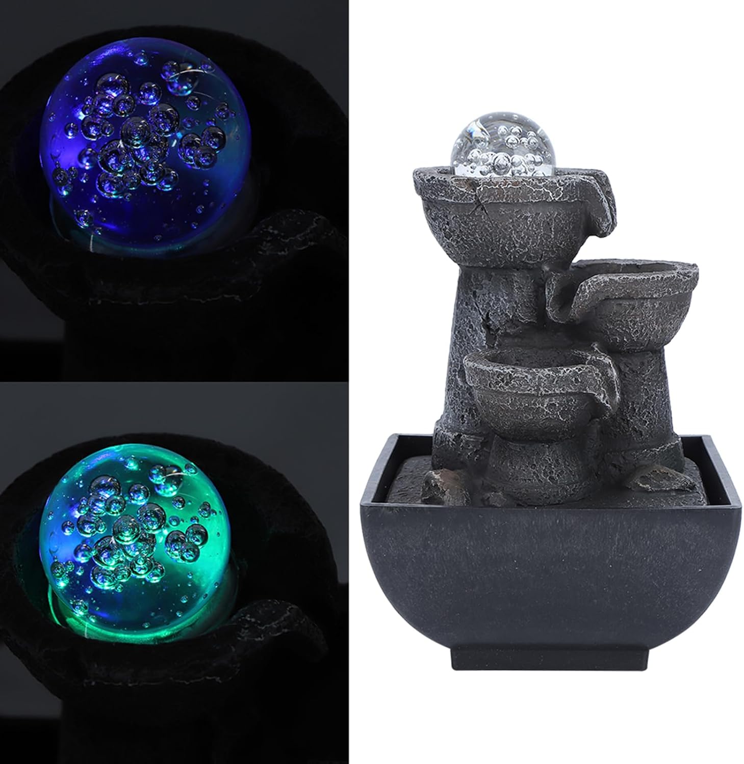 LED Tabletop Fountain with Waterfall and Ball for Home Office Decor