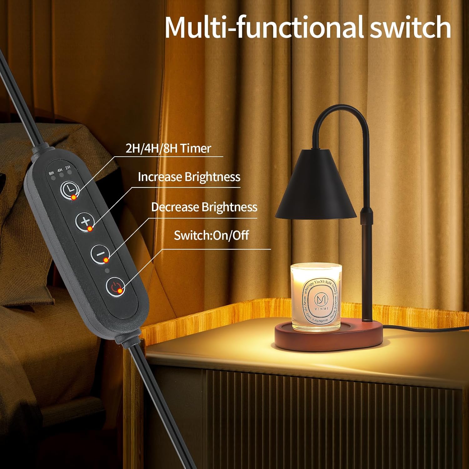 Black Candle Warmer Lamp with Timer and Dimmer