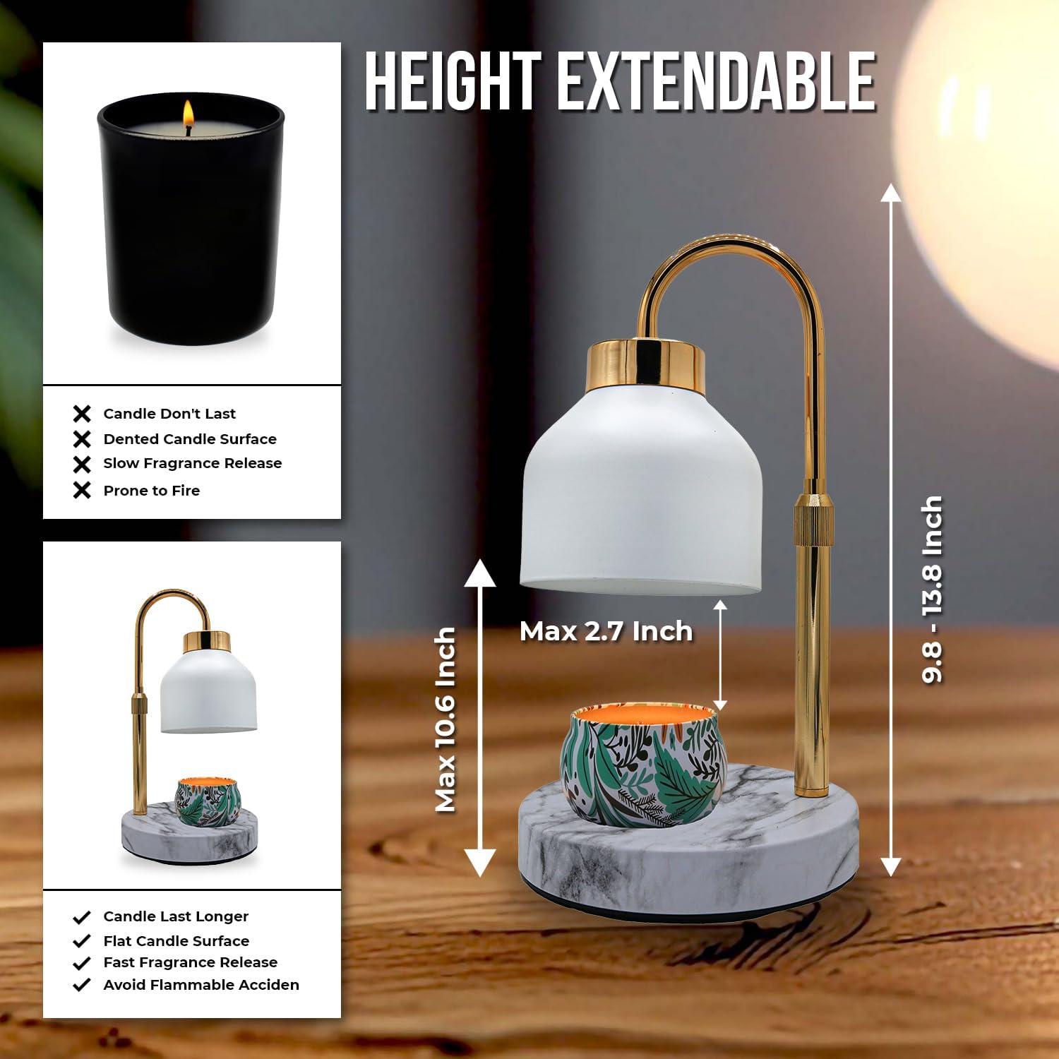 Adjustable Electric Candle Warmer Lamp with Timer - Safe Dimmable