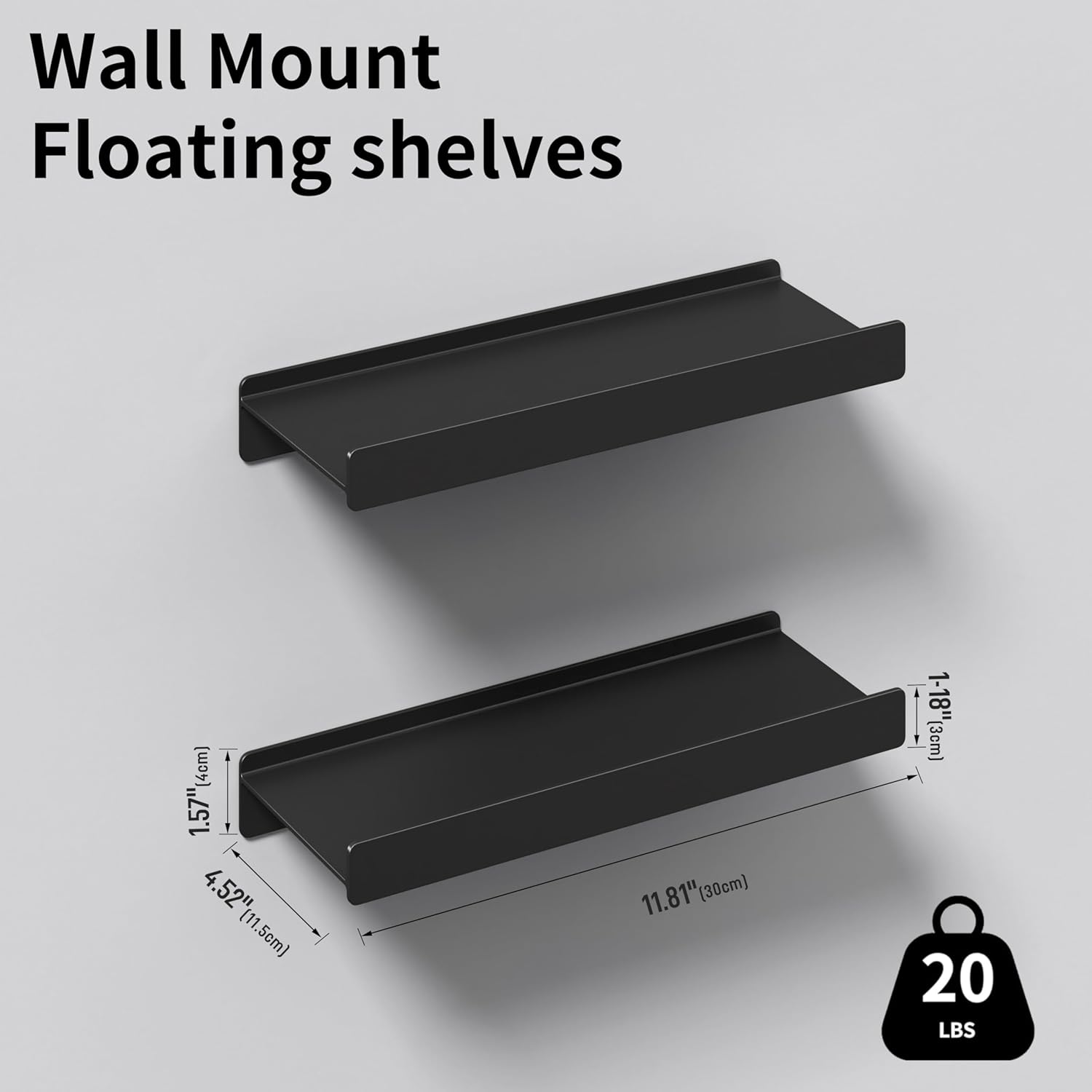 Dancrul Floating Shelves Wall Mount 2 Pack Black 12 Inch