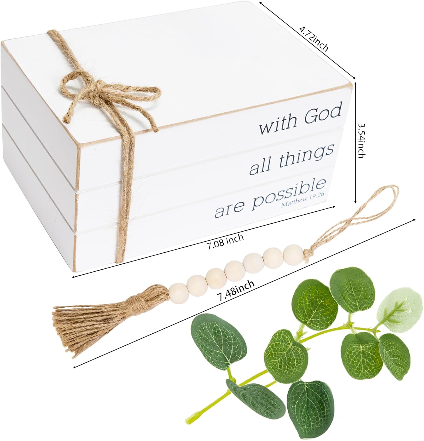Rustic Farmhouse Decor Books with Wood Beads String