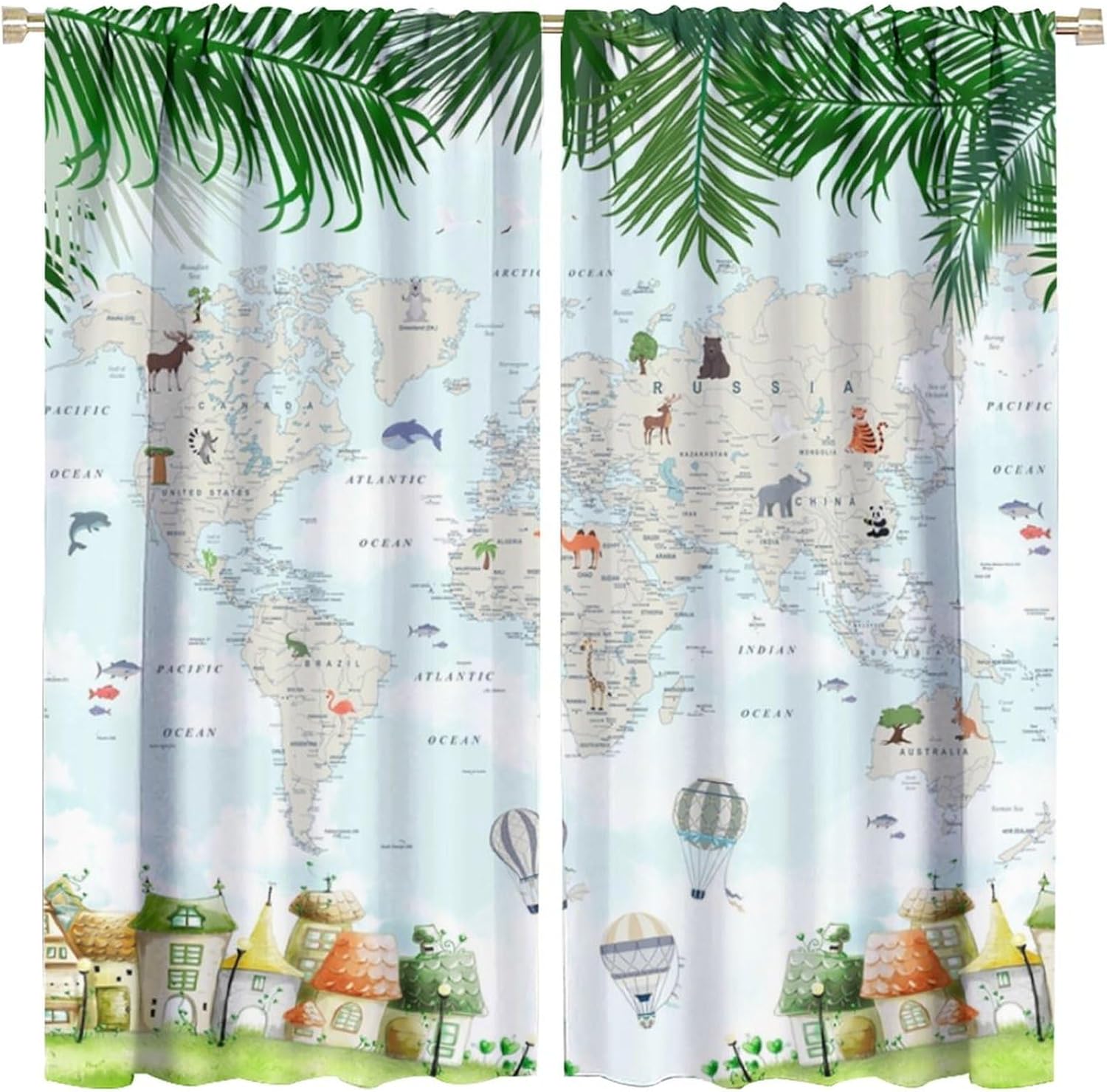 Cute Cartoon Map Curtains for Kids