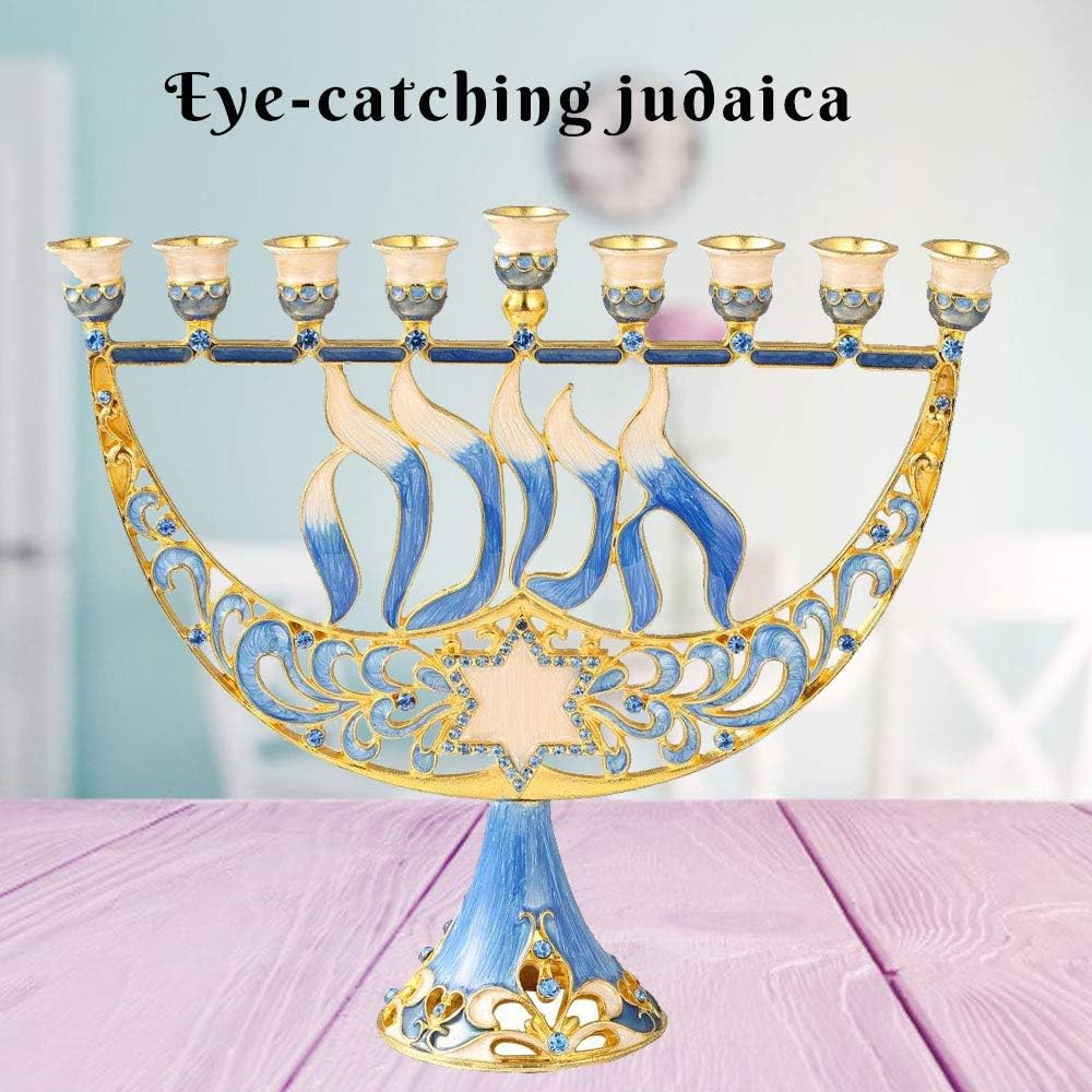 Matashi Hand Painted Enamel Menorah with Star of David and Hanukkah Design