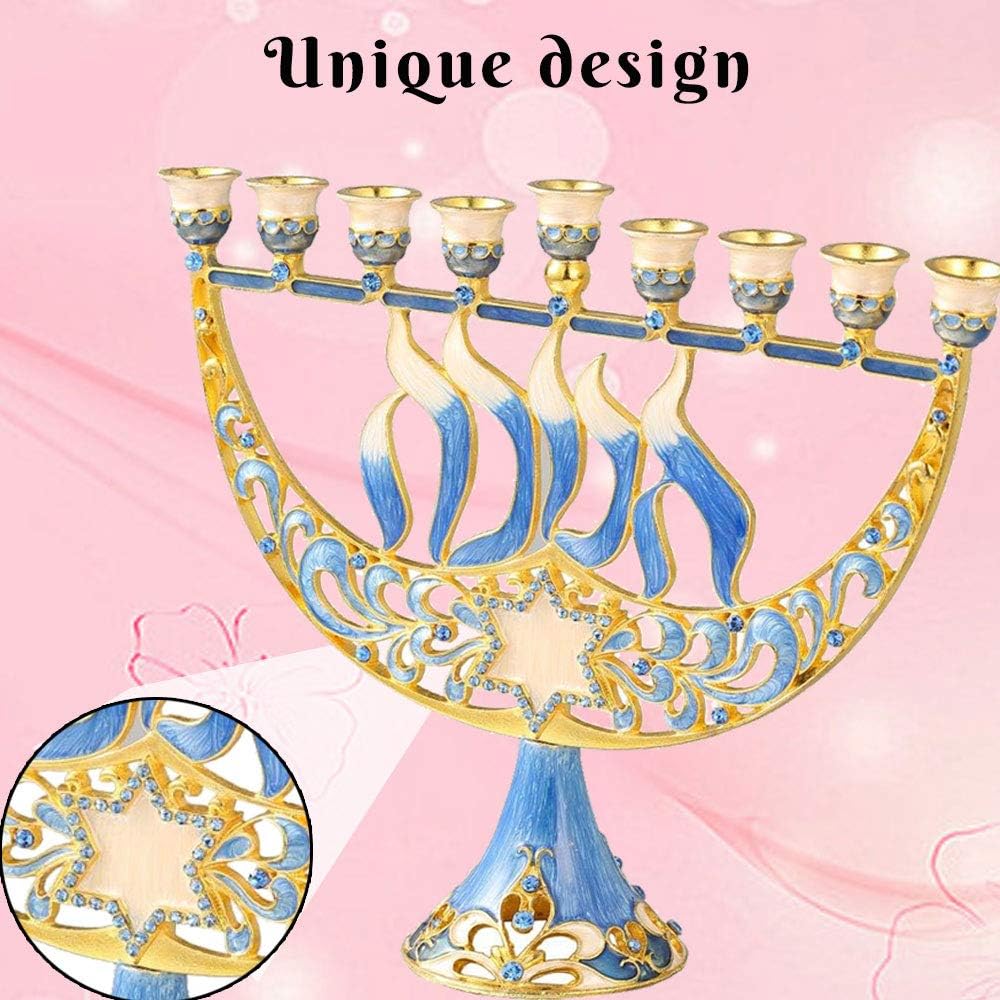 Matashi Hand Painted Enamel Menorah with Star of David and Hanukkah Design