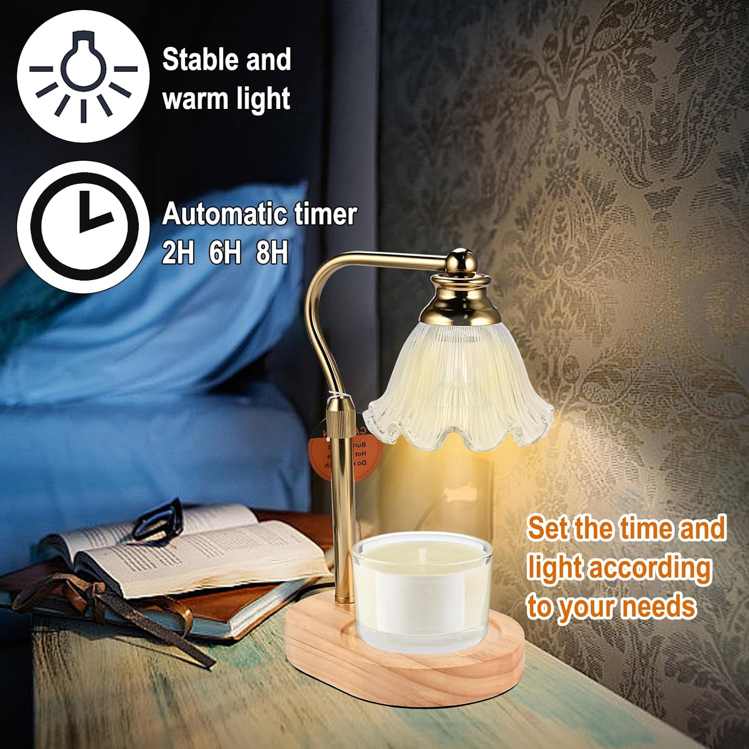 Womens Gift Height-Adjustable Flower Candle Warmer Lamp with Timer and Dimmer