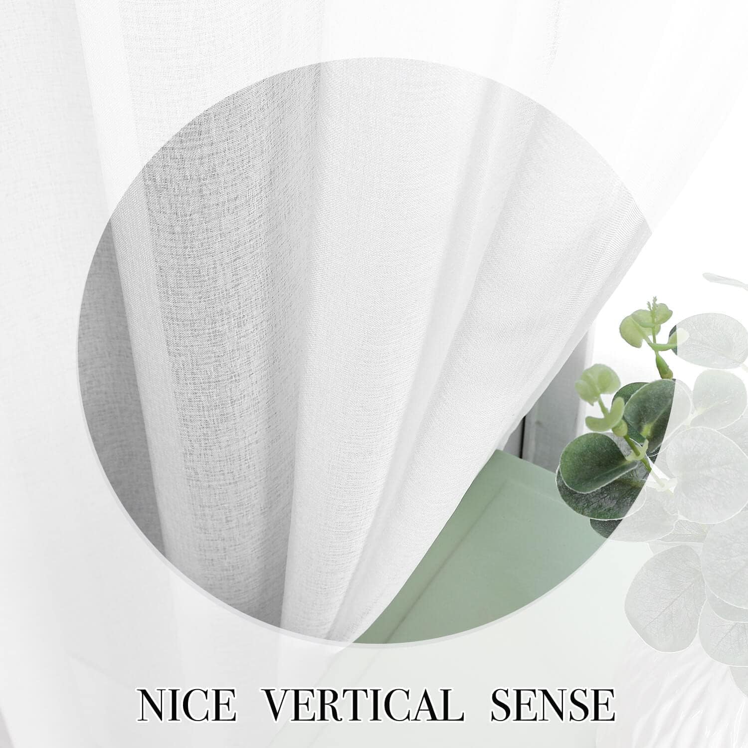 WUBODTI White Sheer Linen Curtains 2 Panel Set