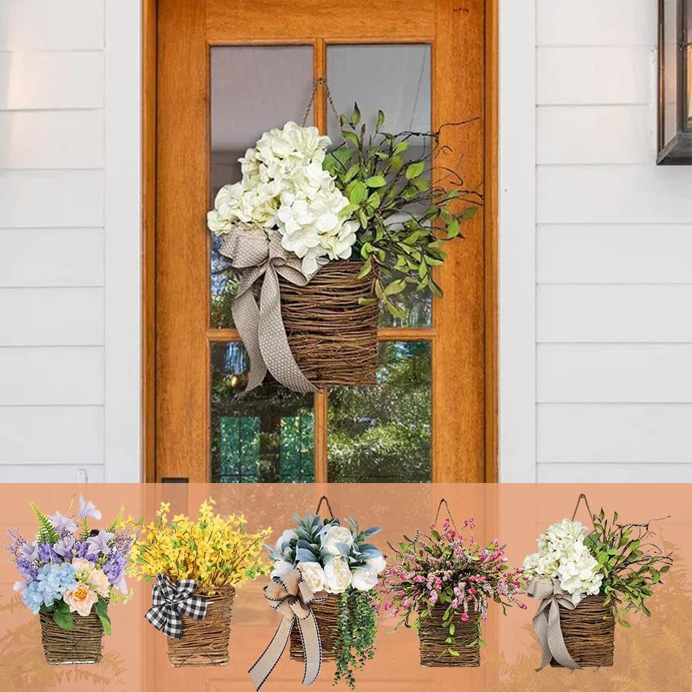 2025 Cream Hydrangea Door Hanger Basket Wreath