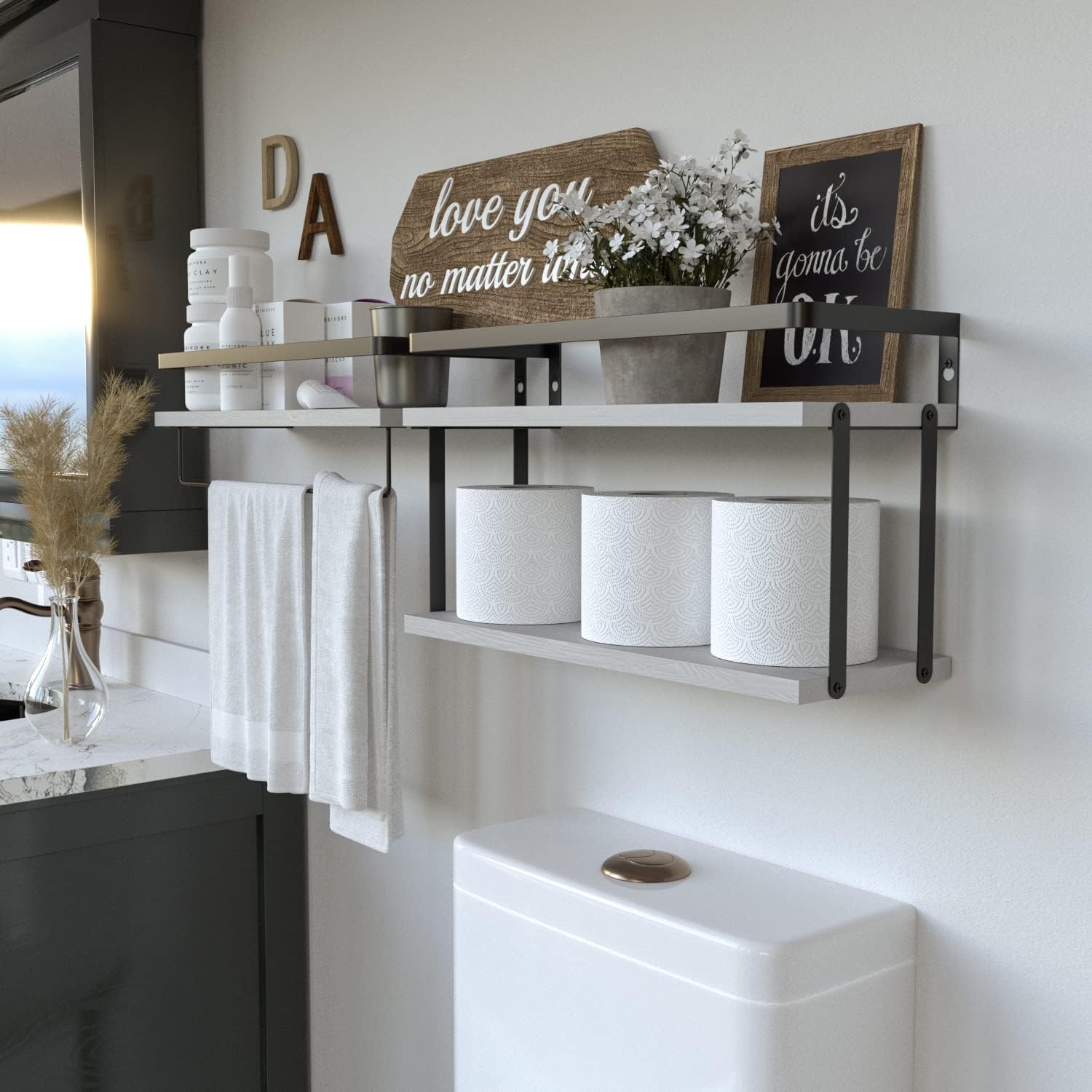 RICHER HOUSE 21 Tier Floating Wall Shelves Set of 2 - White