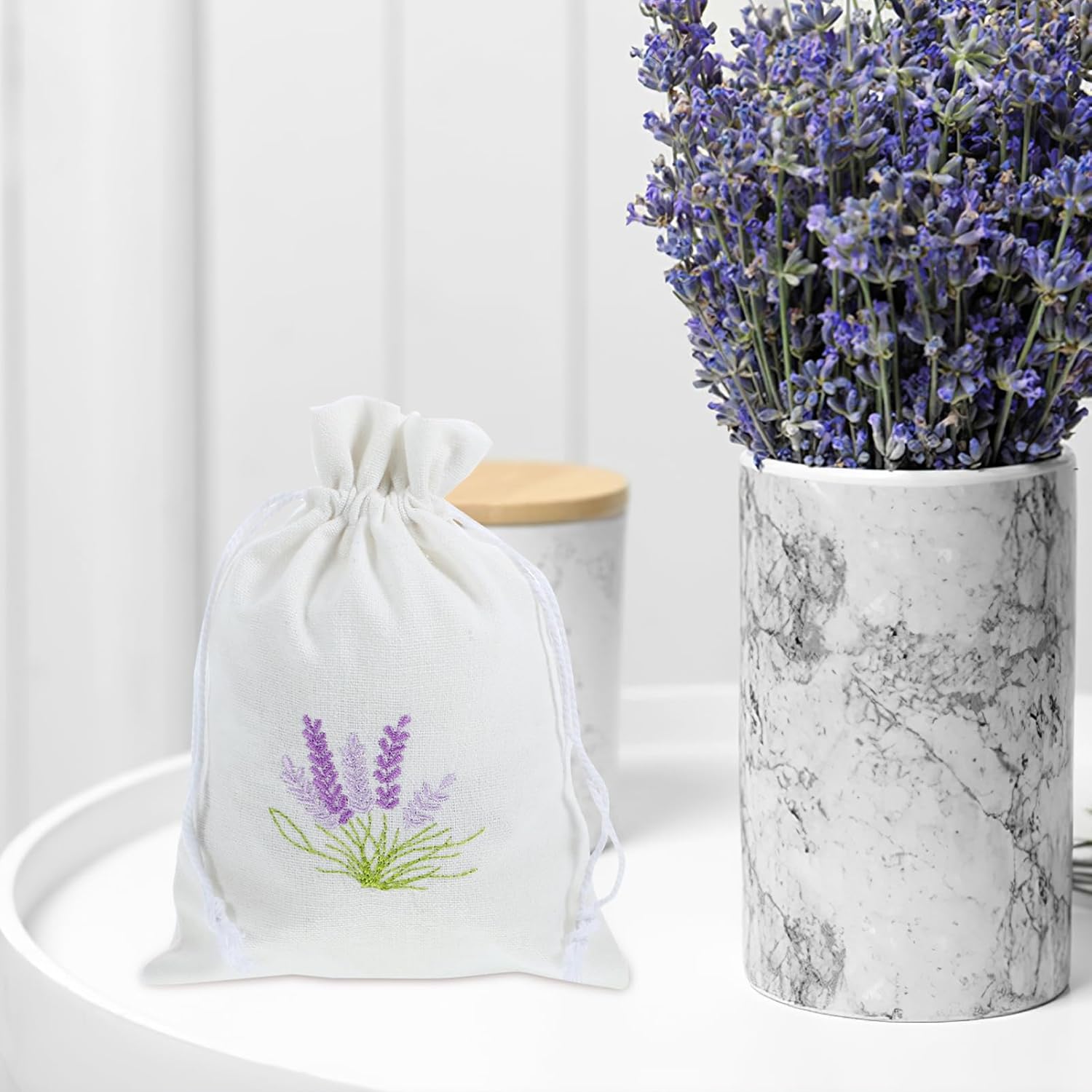 Zerodeko 10pcs Lavender Linen Drawstring Sachet Bags