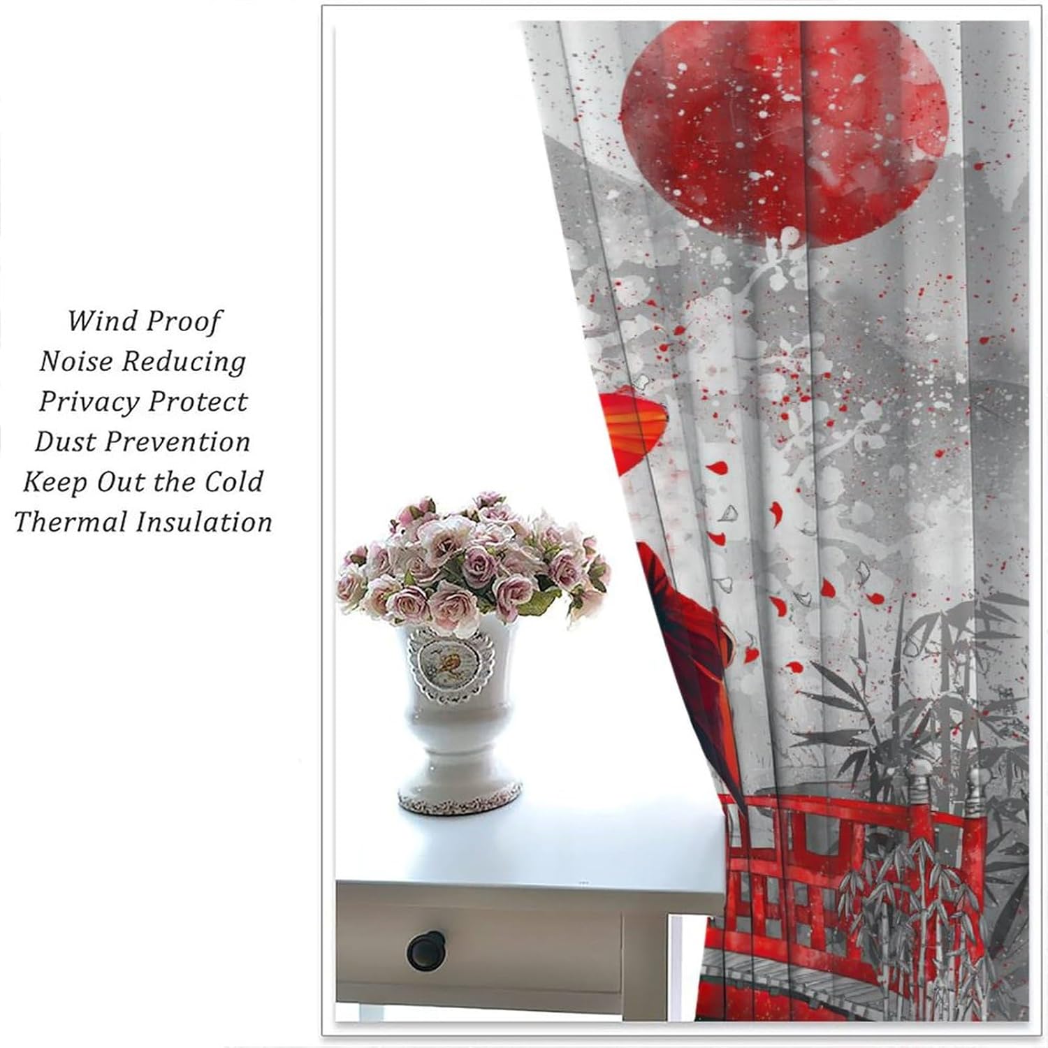 Yearn Jear Asian Japanese Geisha Girl Cherry Blossom Kimono Curtains 42x45 Inch