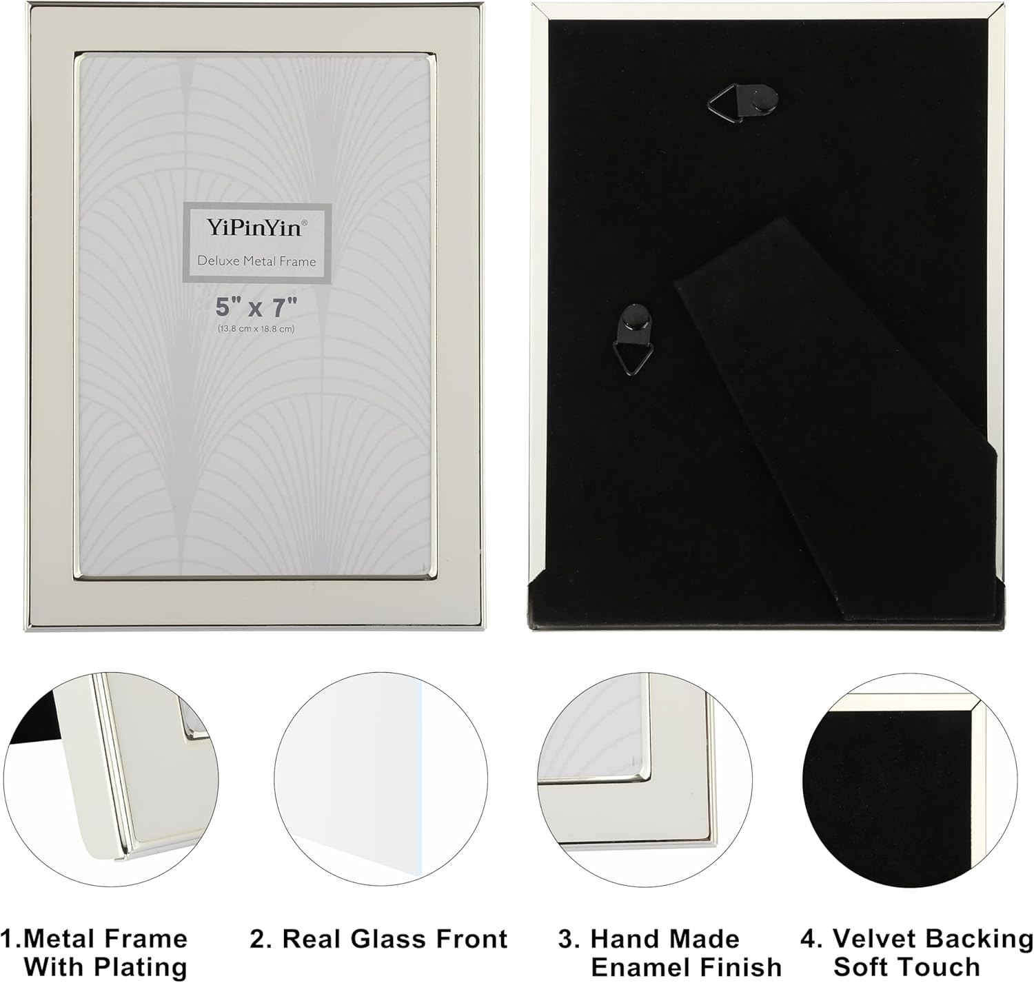 YiPinYin 5x7 Silver Metal Edge Photo Frames Set of 2