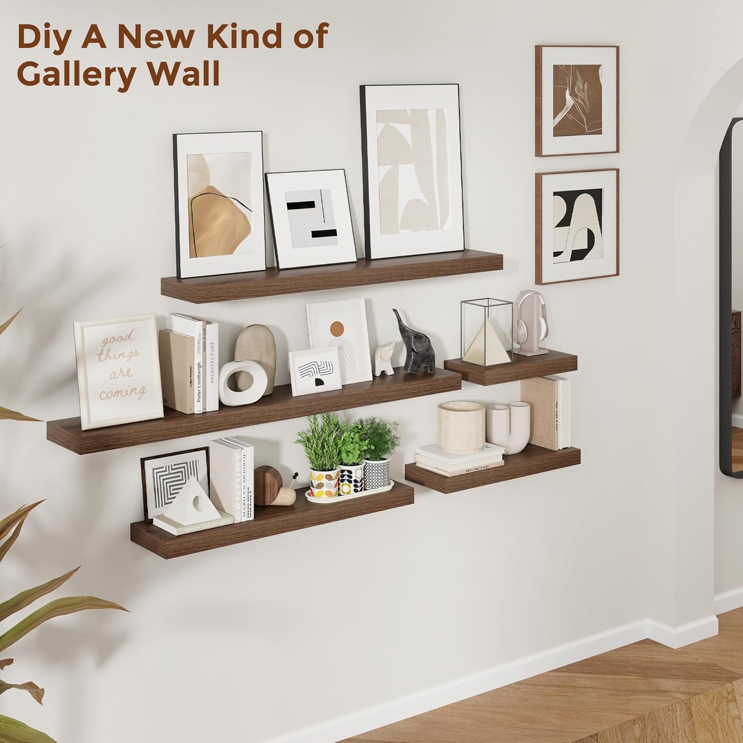 Heimlove 24 Inch Floating Shelves Set of 2 Wall Mount Walnut