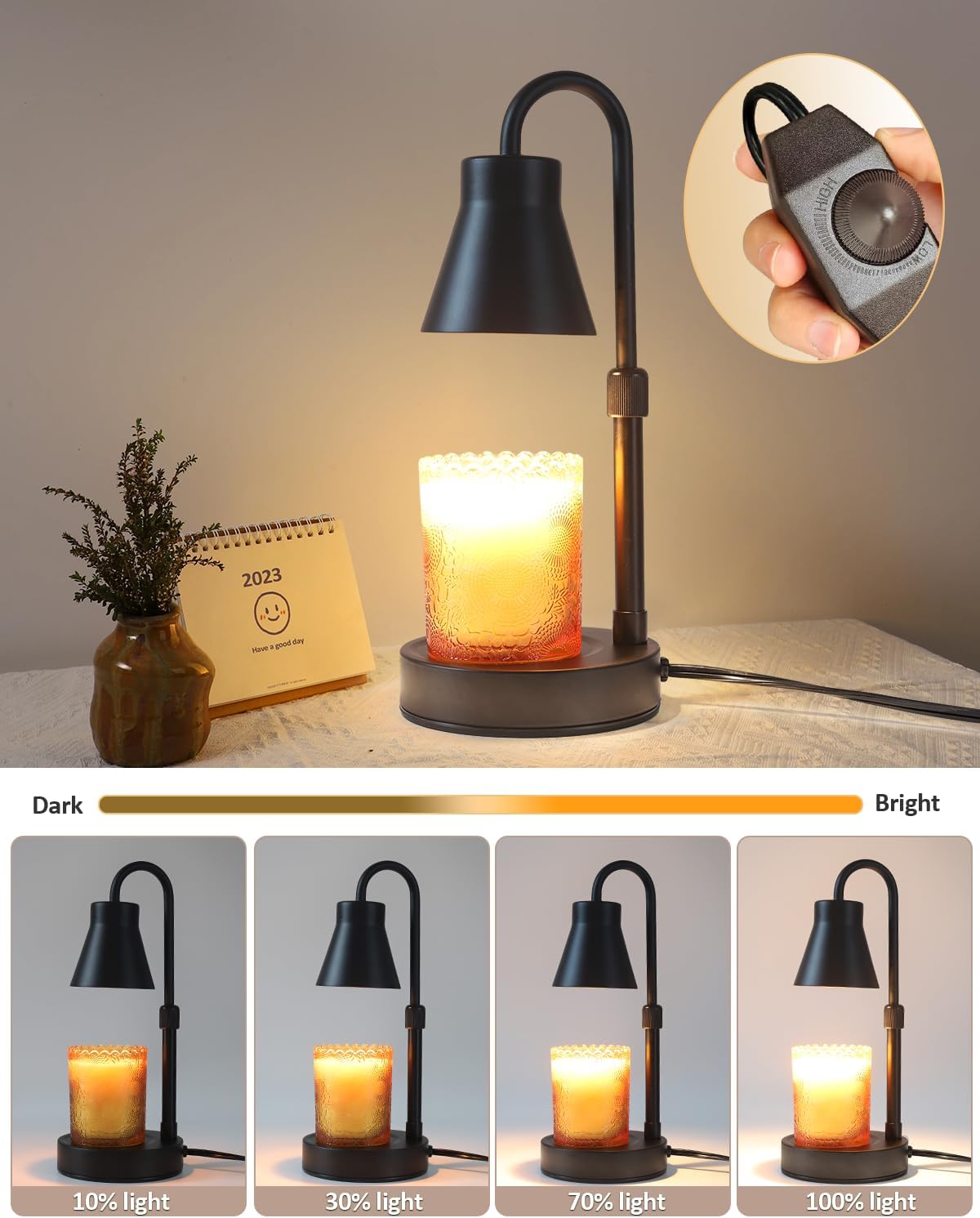 Candle Warmer Lamp with Adjustable Height and Stepless Dimming